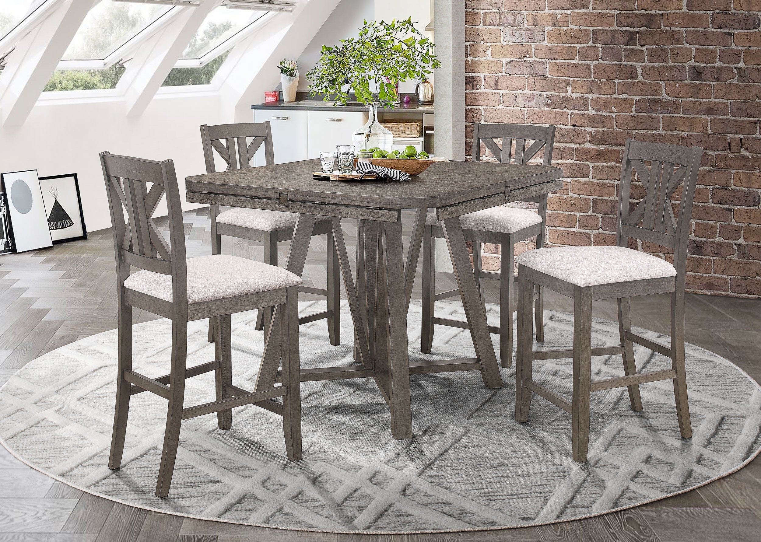 Athens  Drop Leaf Counter Height Dining Set Barn Grey