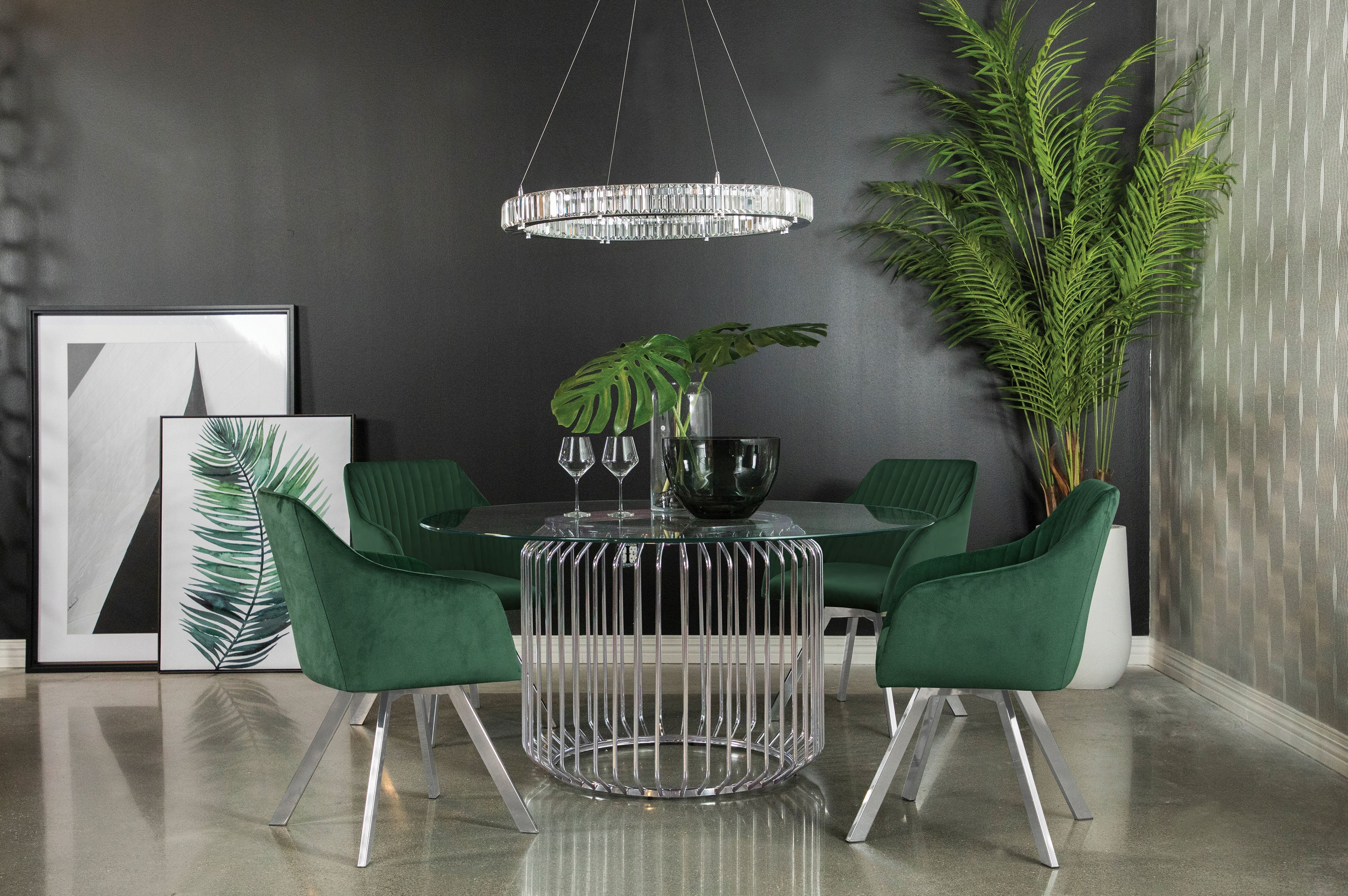 Veena  Round Glass Top Dining Table Set Chrome
