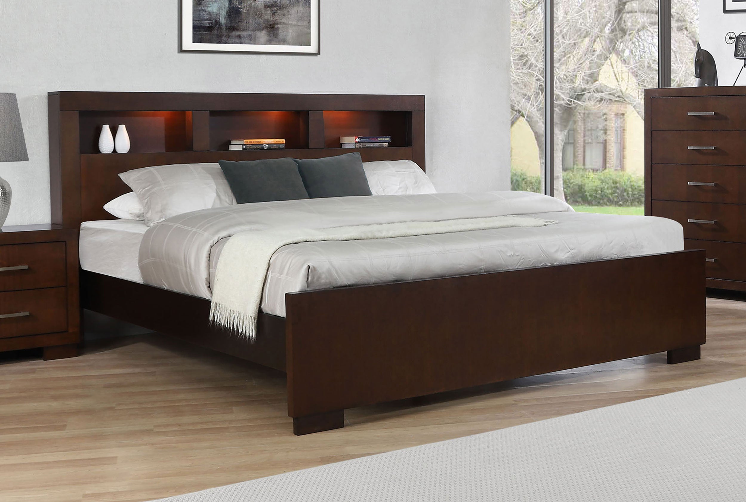Jessica LED Storage Bookcase Bed Cappuccino