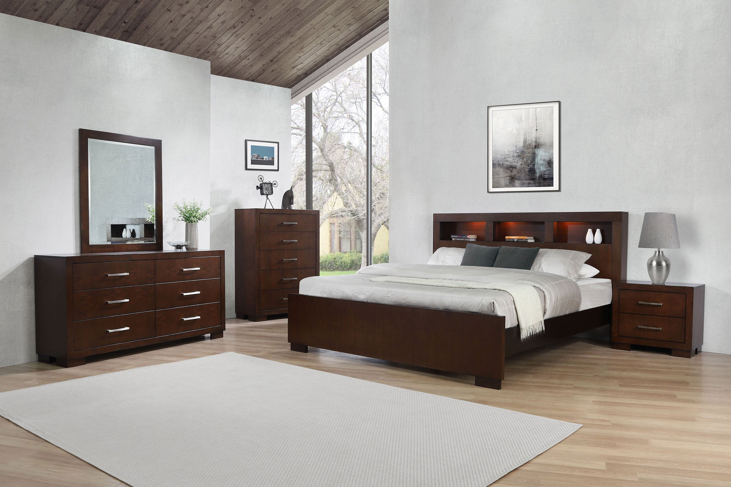 Jessica LED Storage Bookcase Bed Cappuccino