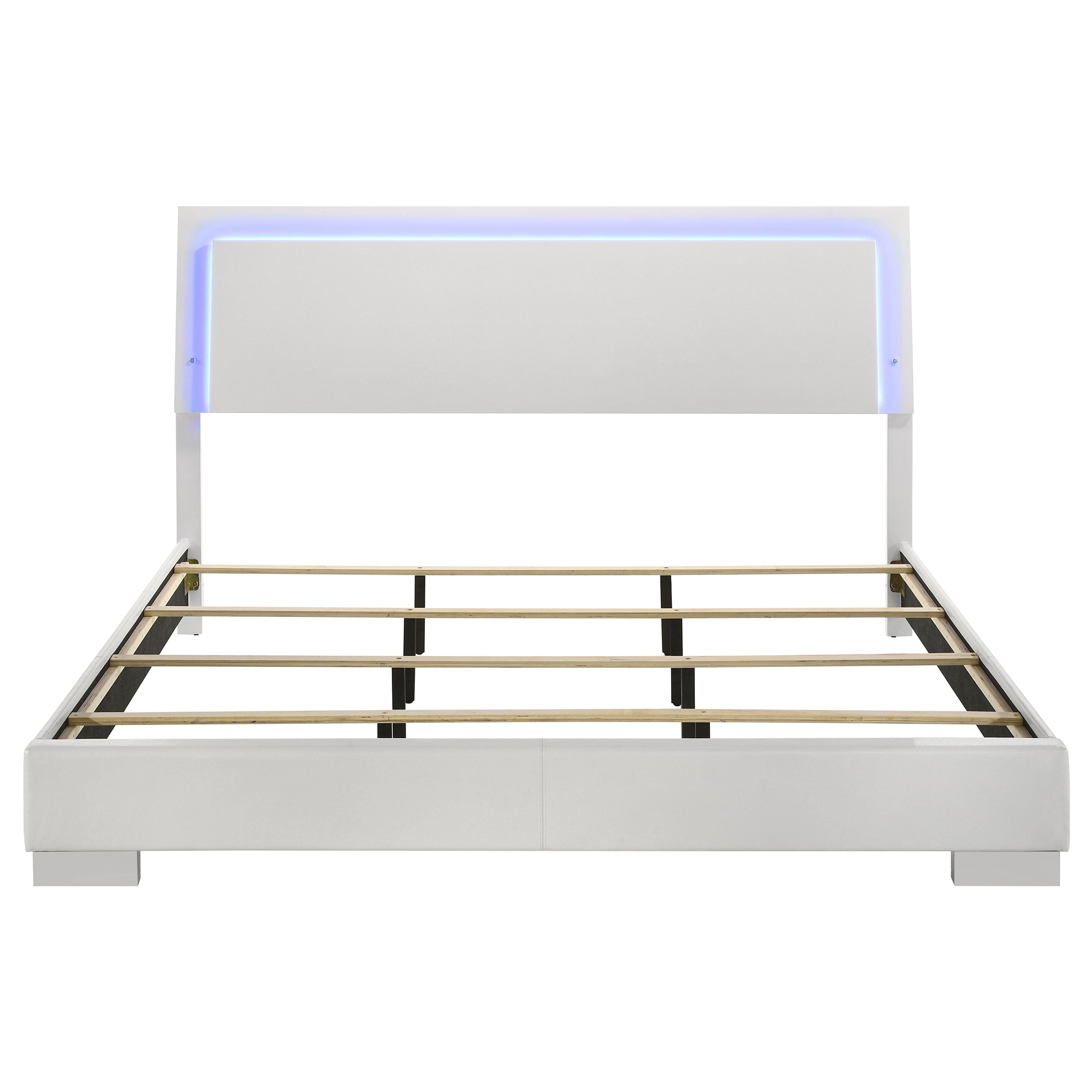 Felicity Wood California King LED Panel Bed White High Gloss