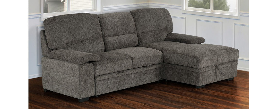 Romano Charcoal Sleeper Sectional Sofa with Storage Chaise