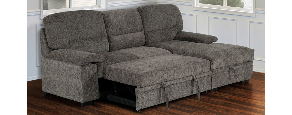 Romano Charcoal Sleeper Sectional Sofa with Storage Chaise
