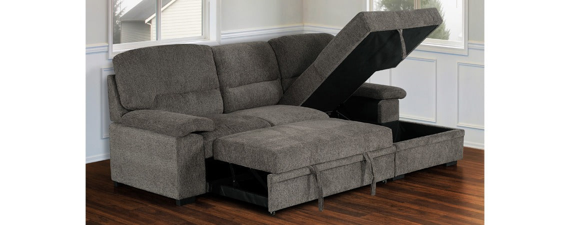 Romano Charcoal Sleeper Sectional Sofa with Storage Chaise