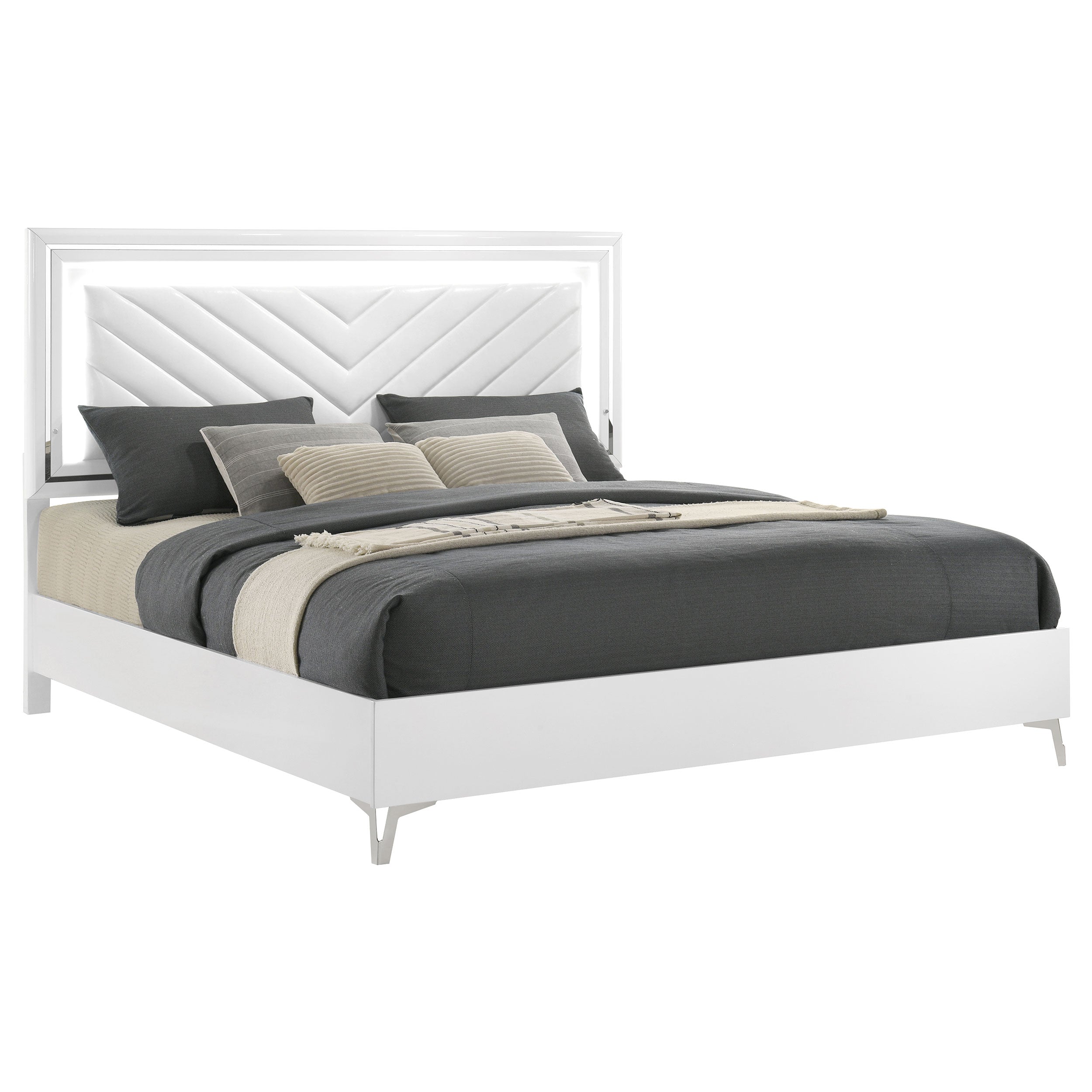 Cassia LED Panel Bed White High Gloss