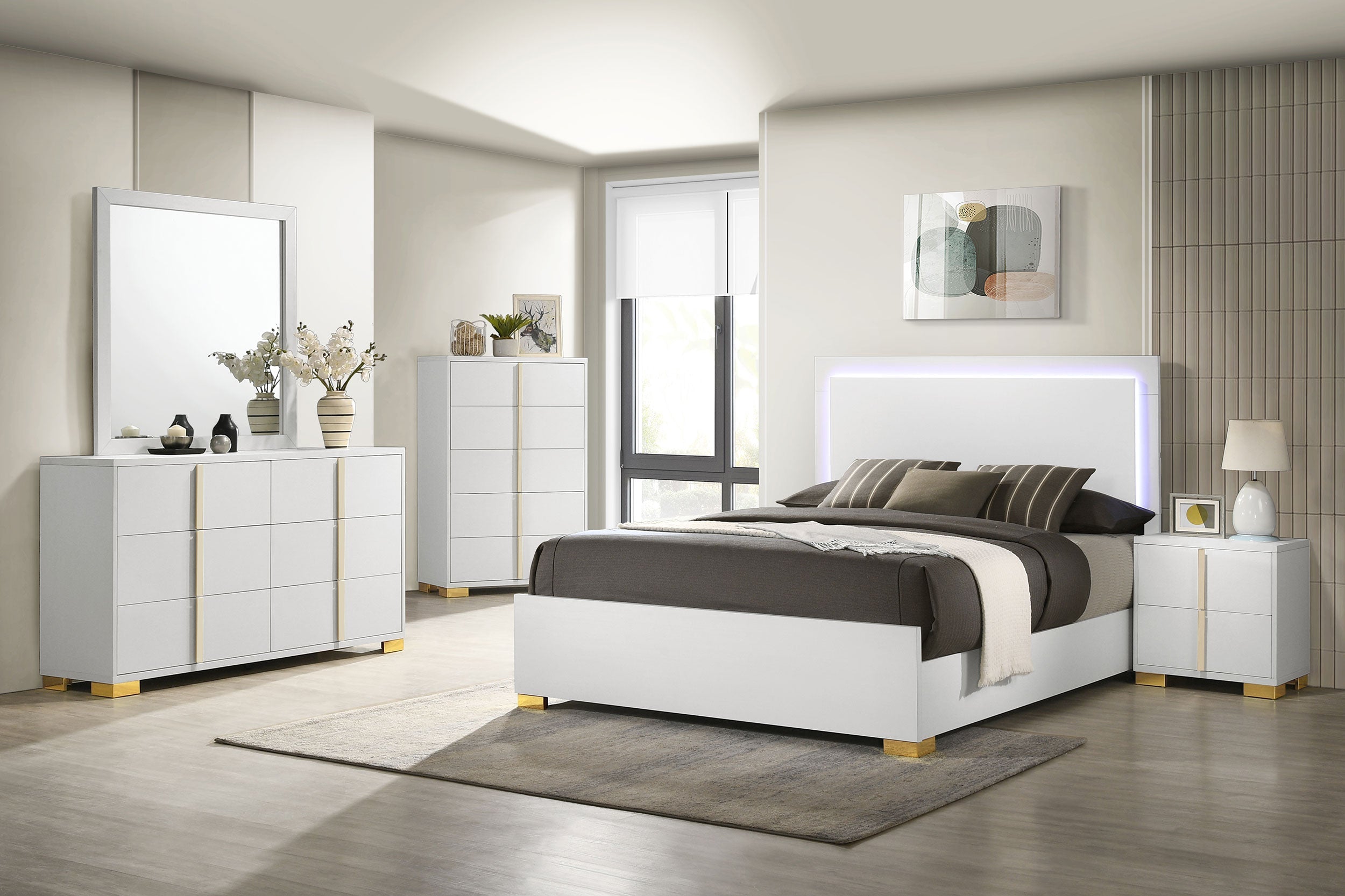Marceline Wood  LED Panel Bed Black