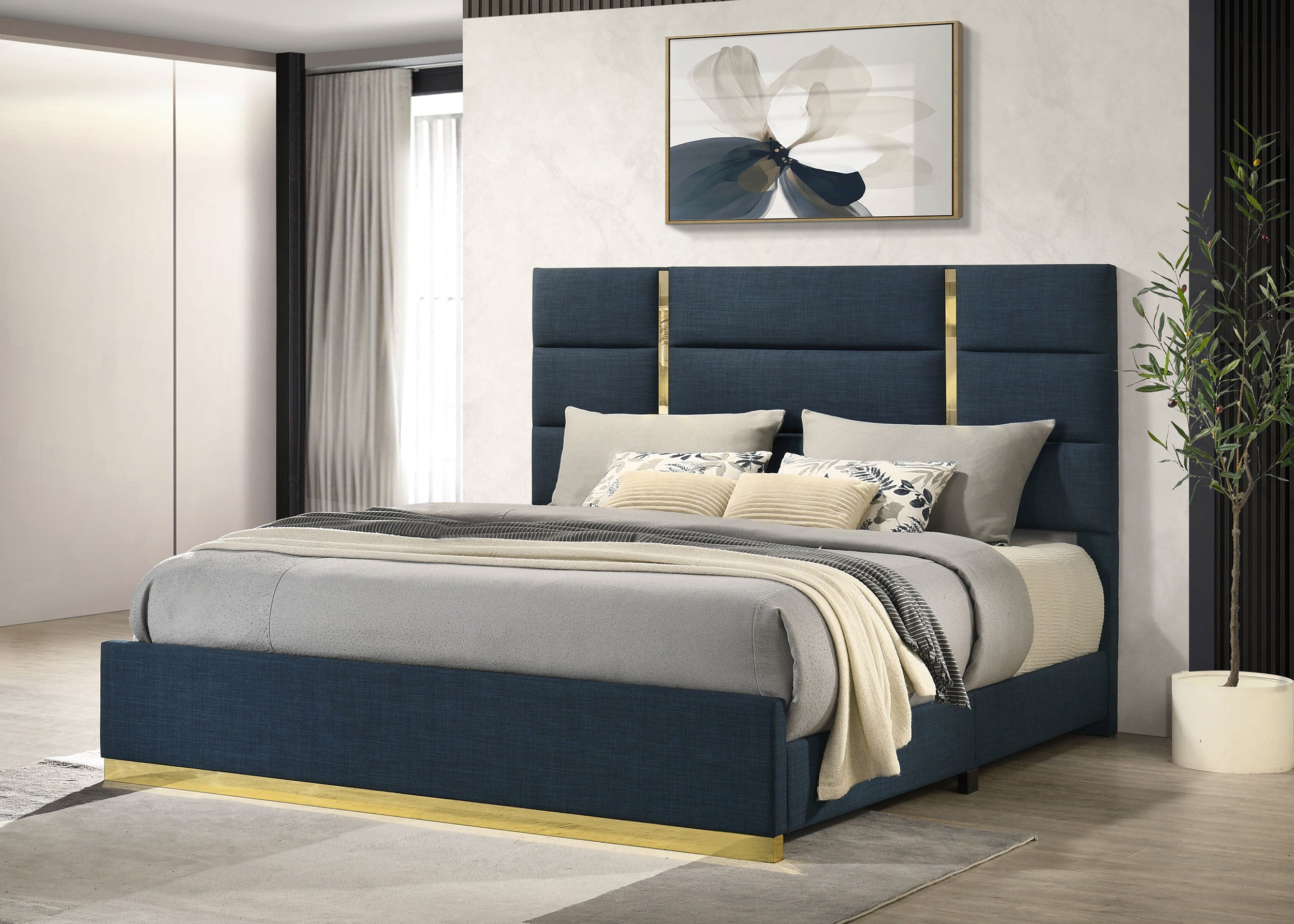Ines 52-inch Fabric Upholstered Queen Panel Bed Grey