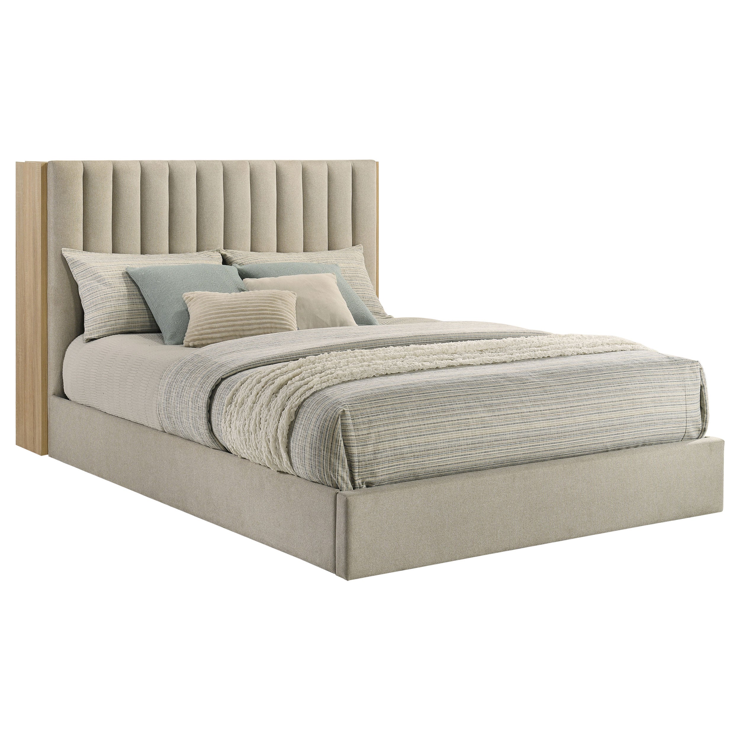 Arielle  Bookcase Panel Storage Bed Light Oak
