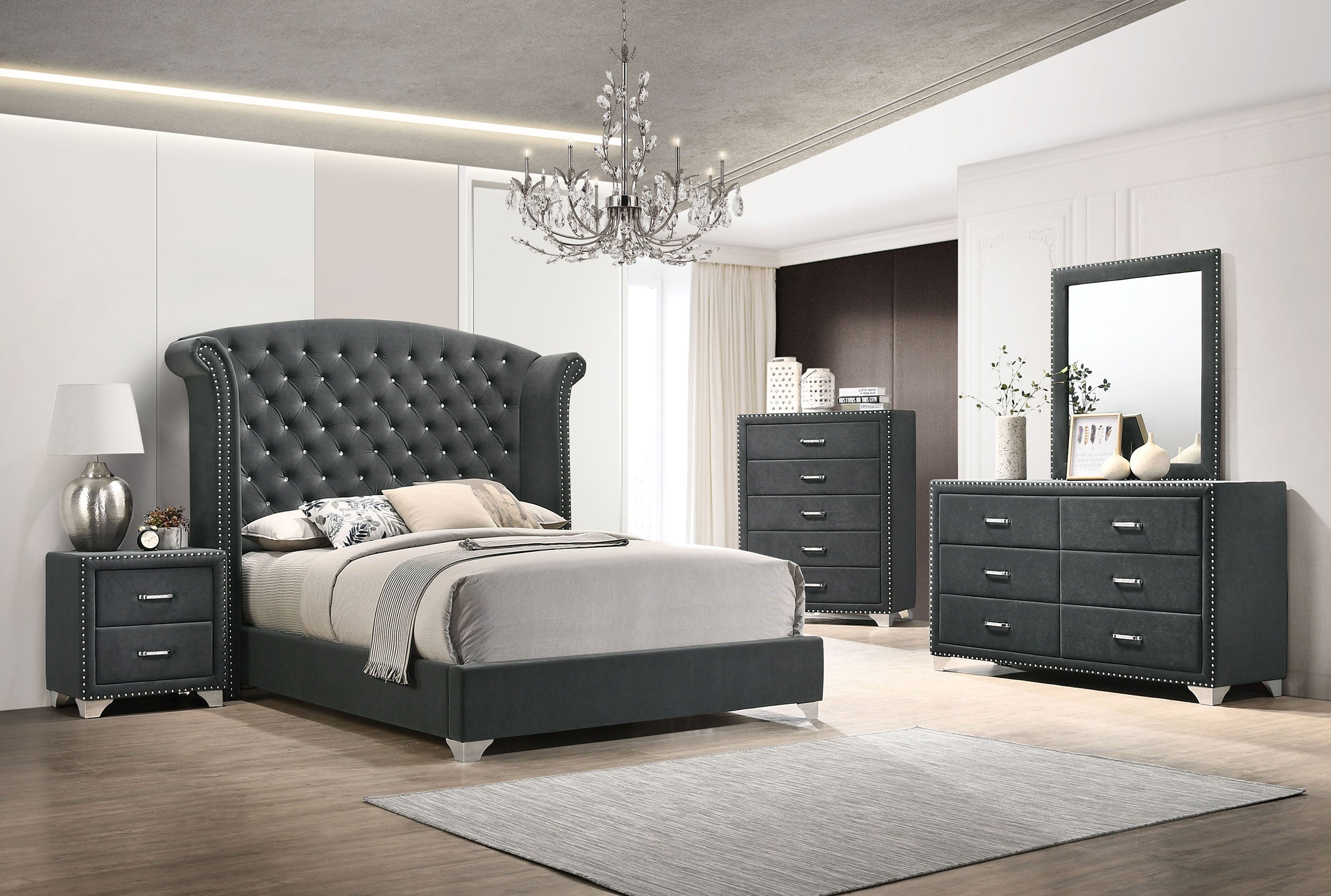 Melody Upholstered Wingback Bed Grey