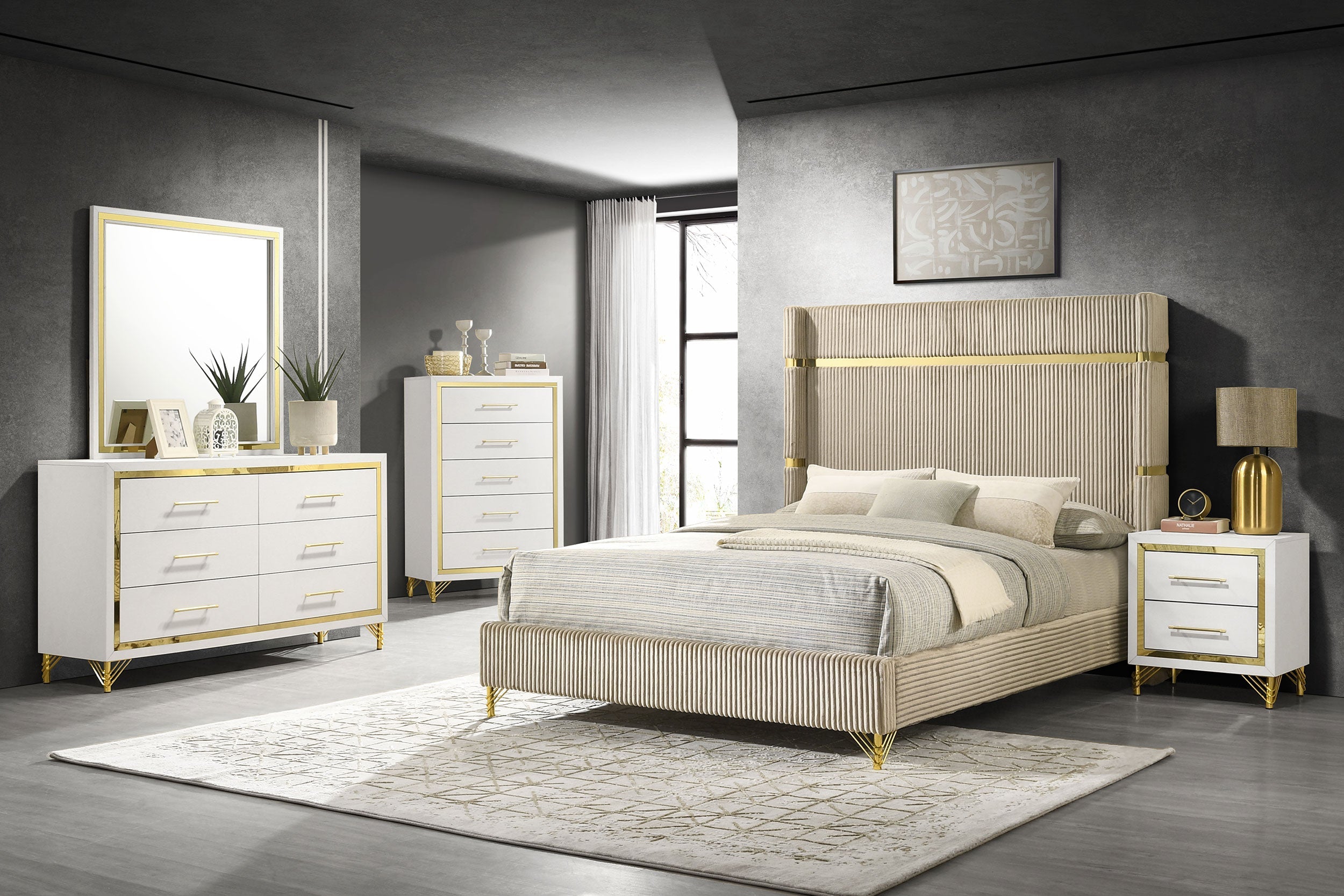 Lucia 61-inch Upholstered  Wingback Bed Beige