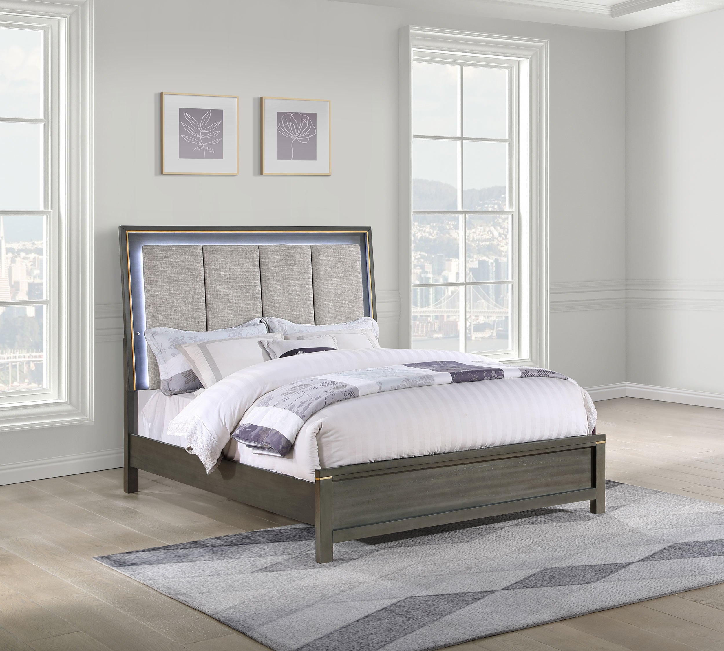 Kieran Wood LED Panel Bed Grey