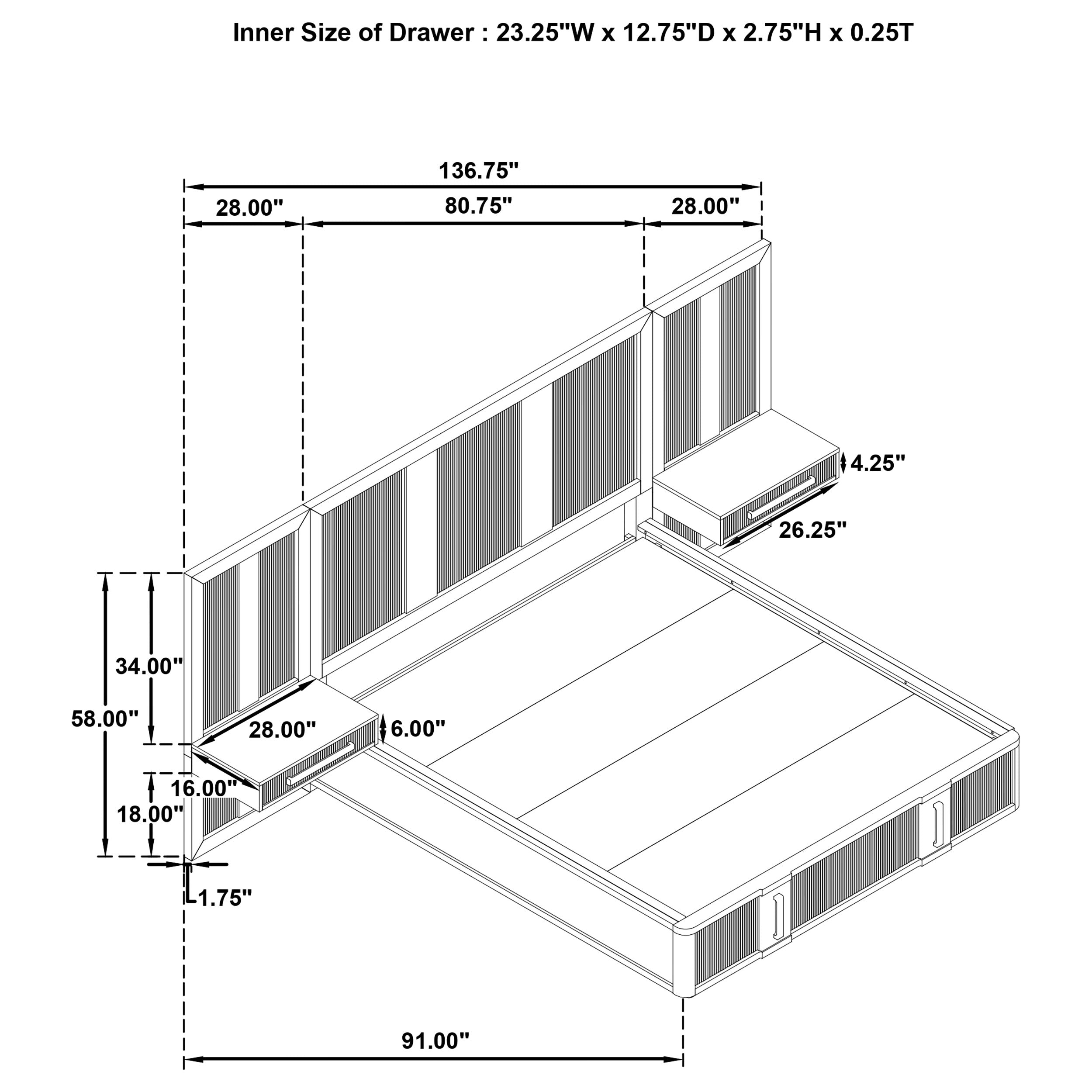 Terrace  Wall Panel Storage Bed Ash Brown