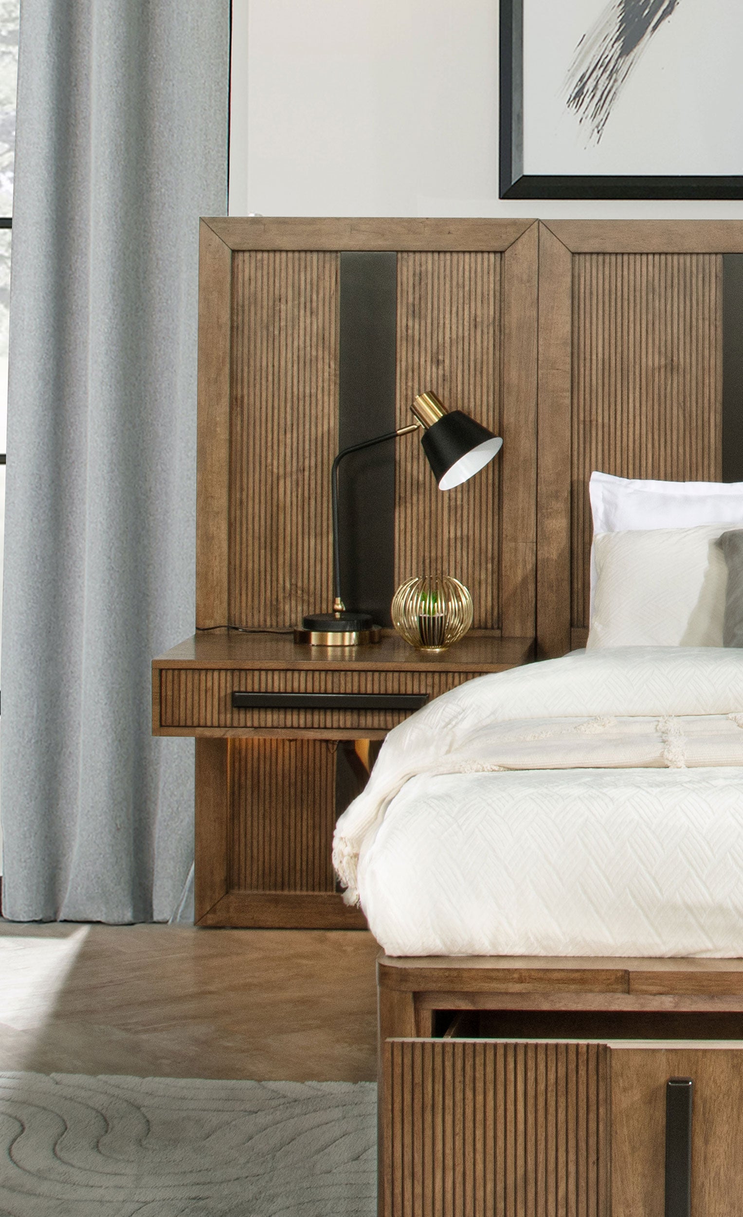Terrace  Wall Panel Storage Bed Ash Brown