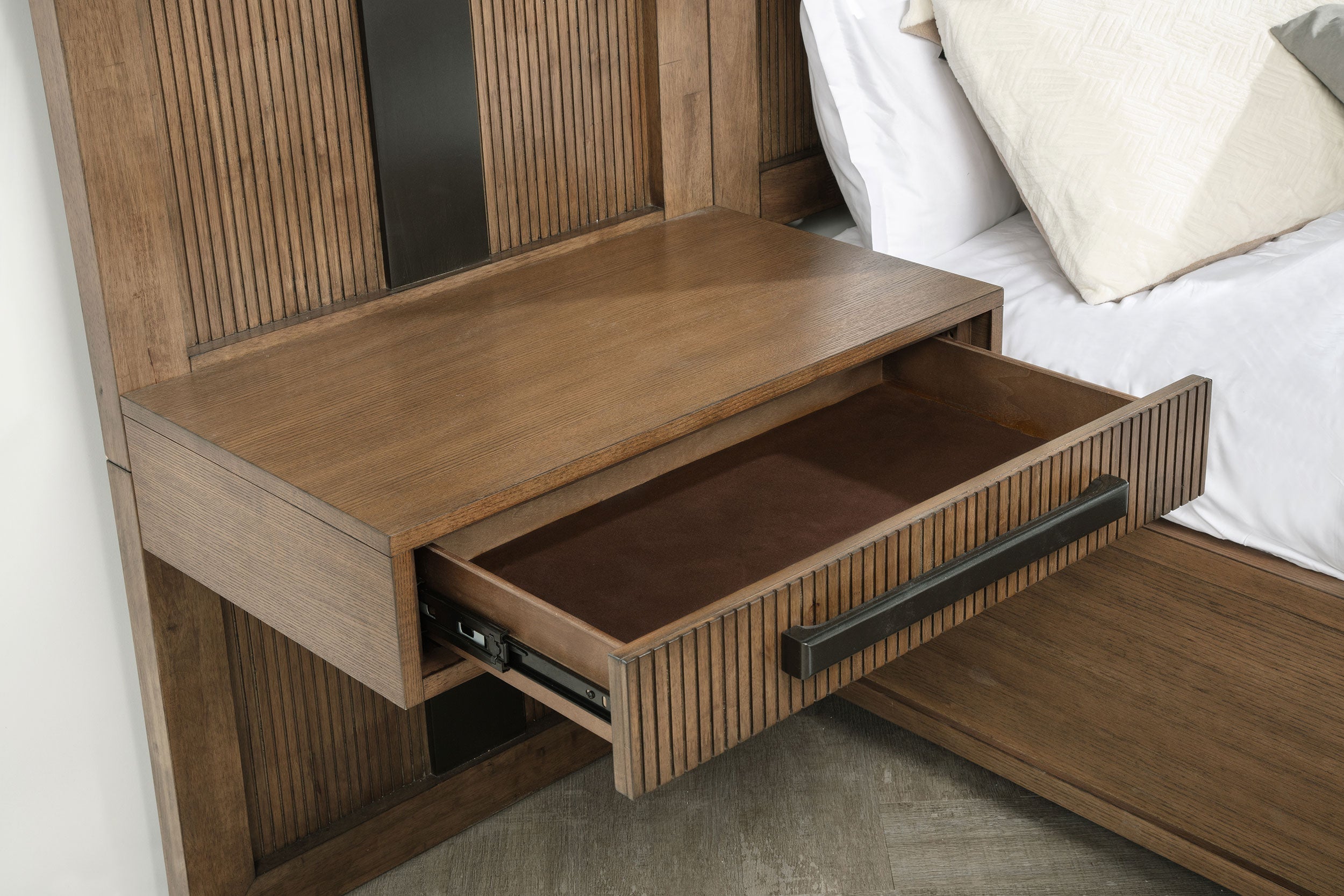 Terrace  Wall Panel Storage Bed Ash Brown