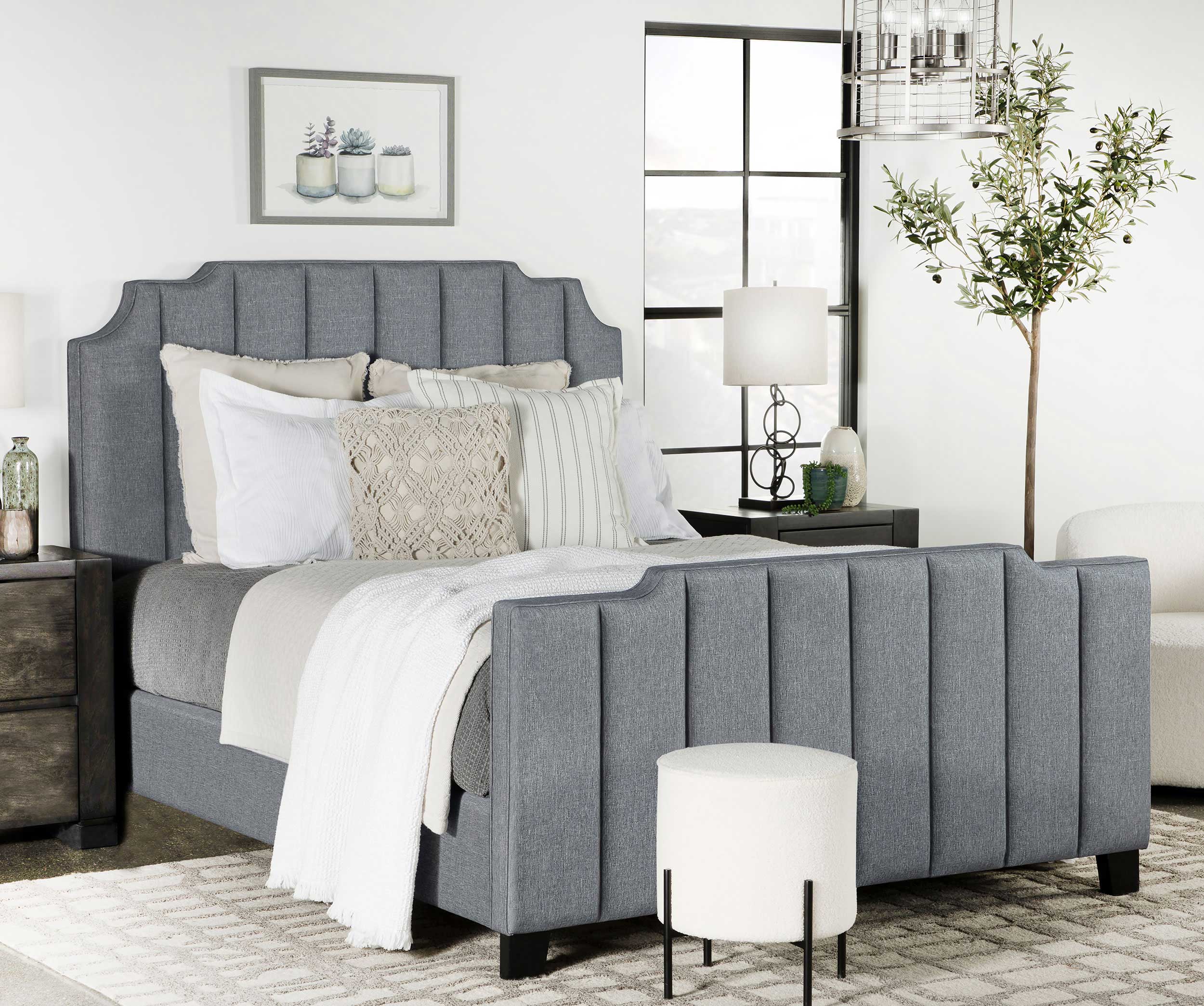 Fiona Upholstered  Panel Bed Light Grey