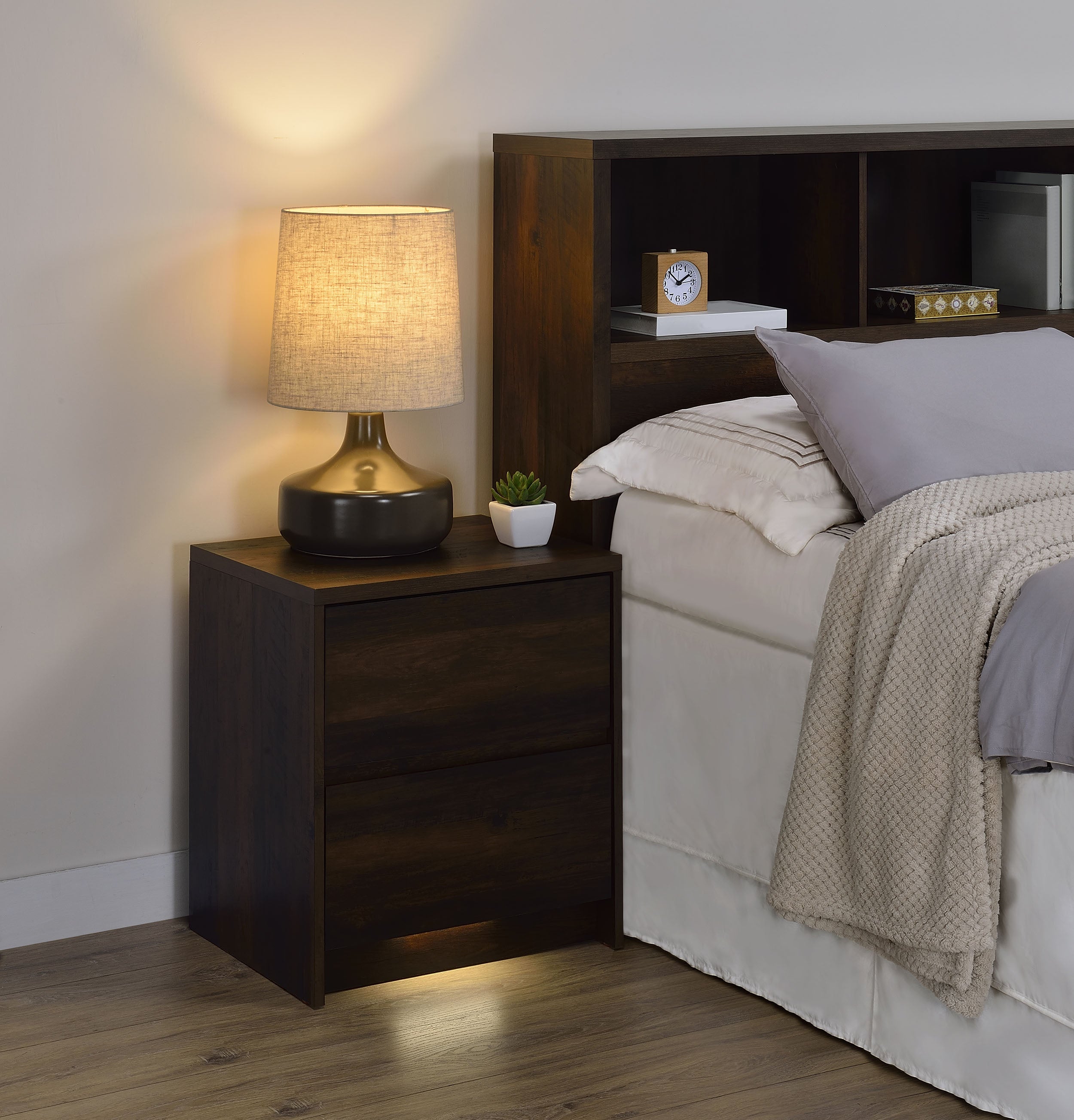 Westpark 2-drawer Nightstand LED Lights and USB Black