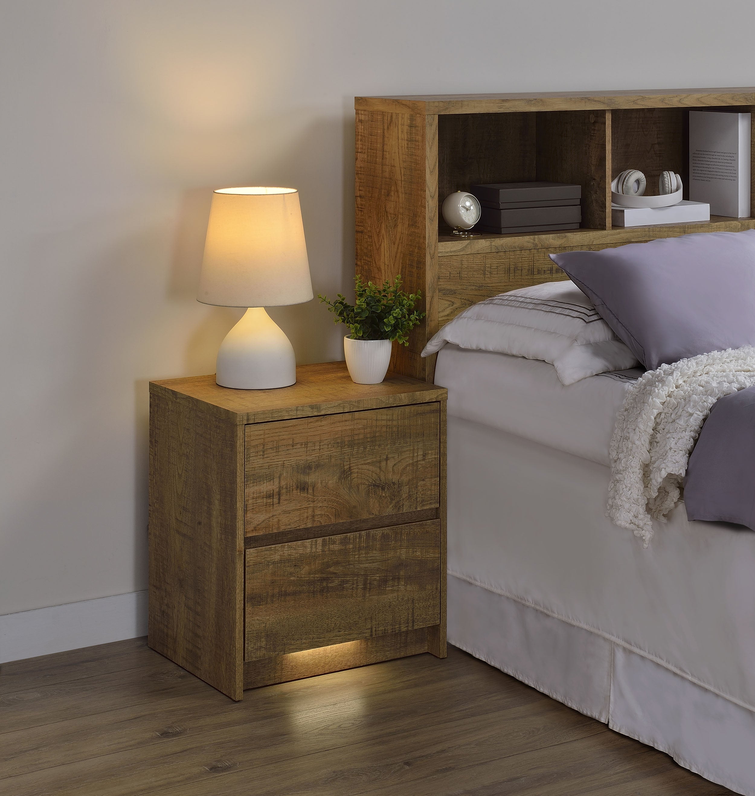 Westpark 2-drawer Nightstand LED Lights and USB Black