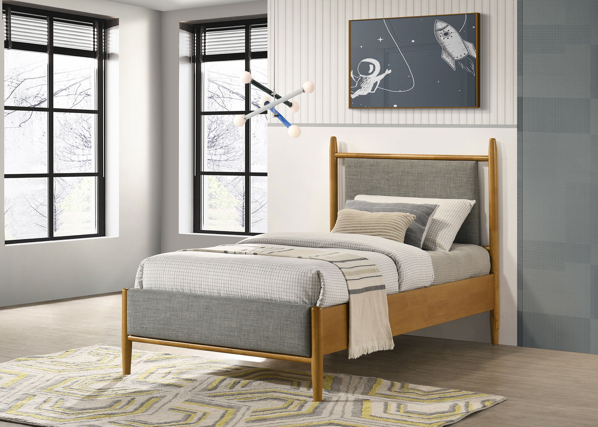 Mason 46-inch Panel Platform Bed Grey and Light Brown