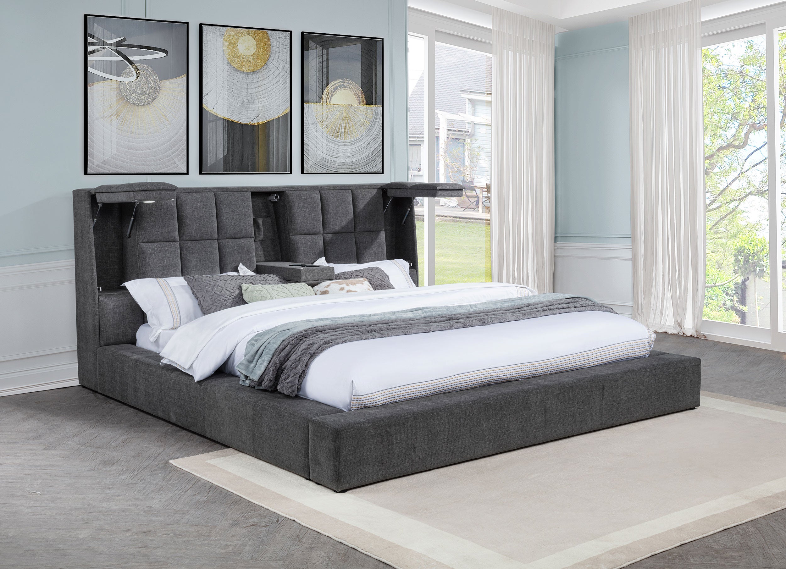 Dreux Upholstered Panel Platform Bed Cream