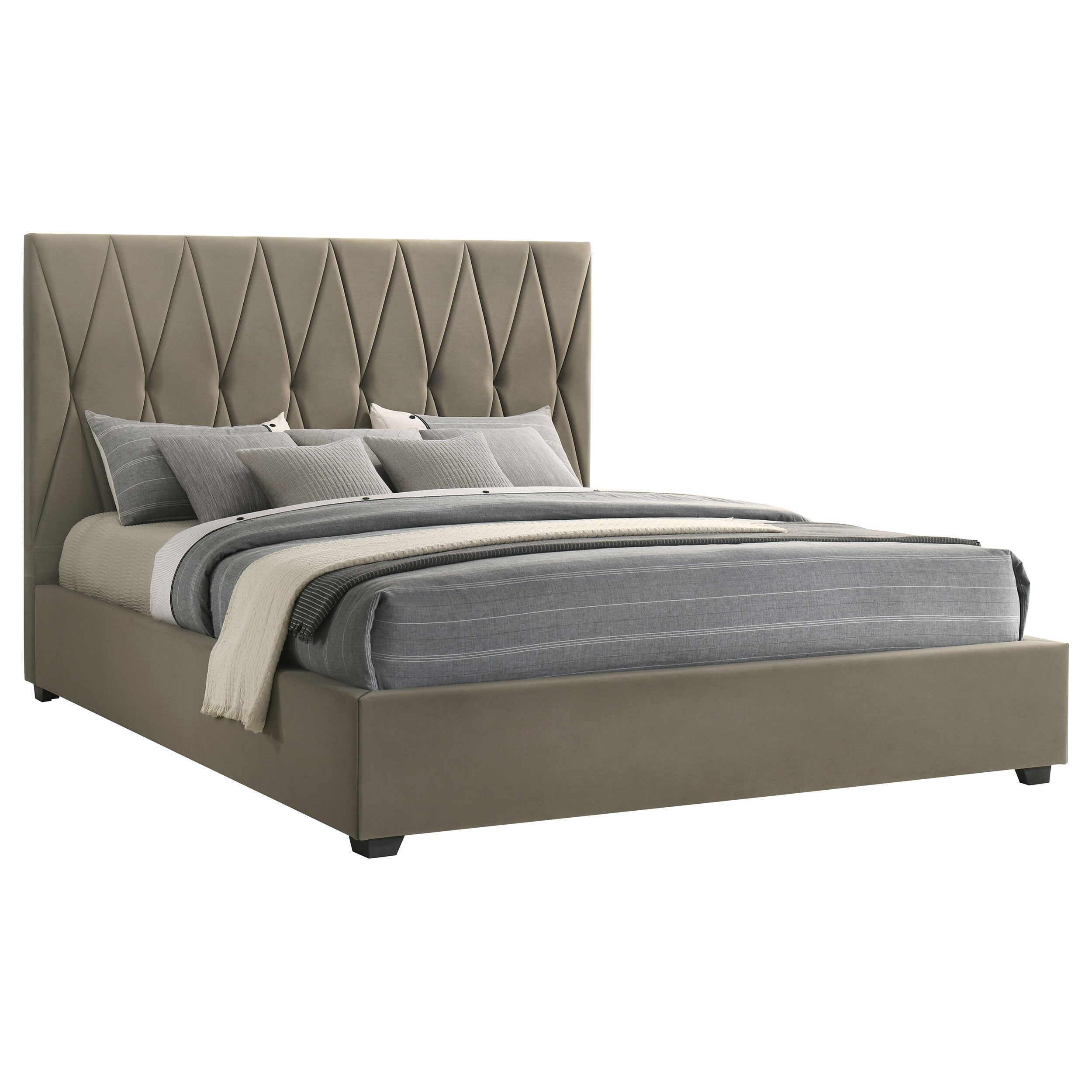 Delsea Upholstered Queen Panel Platform Bed Light Brown