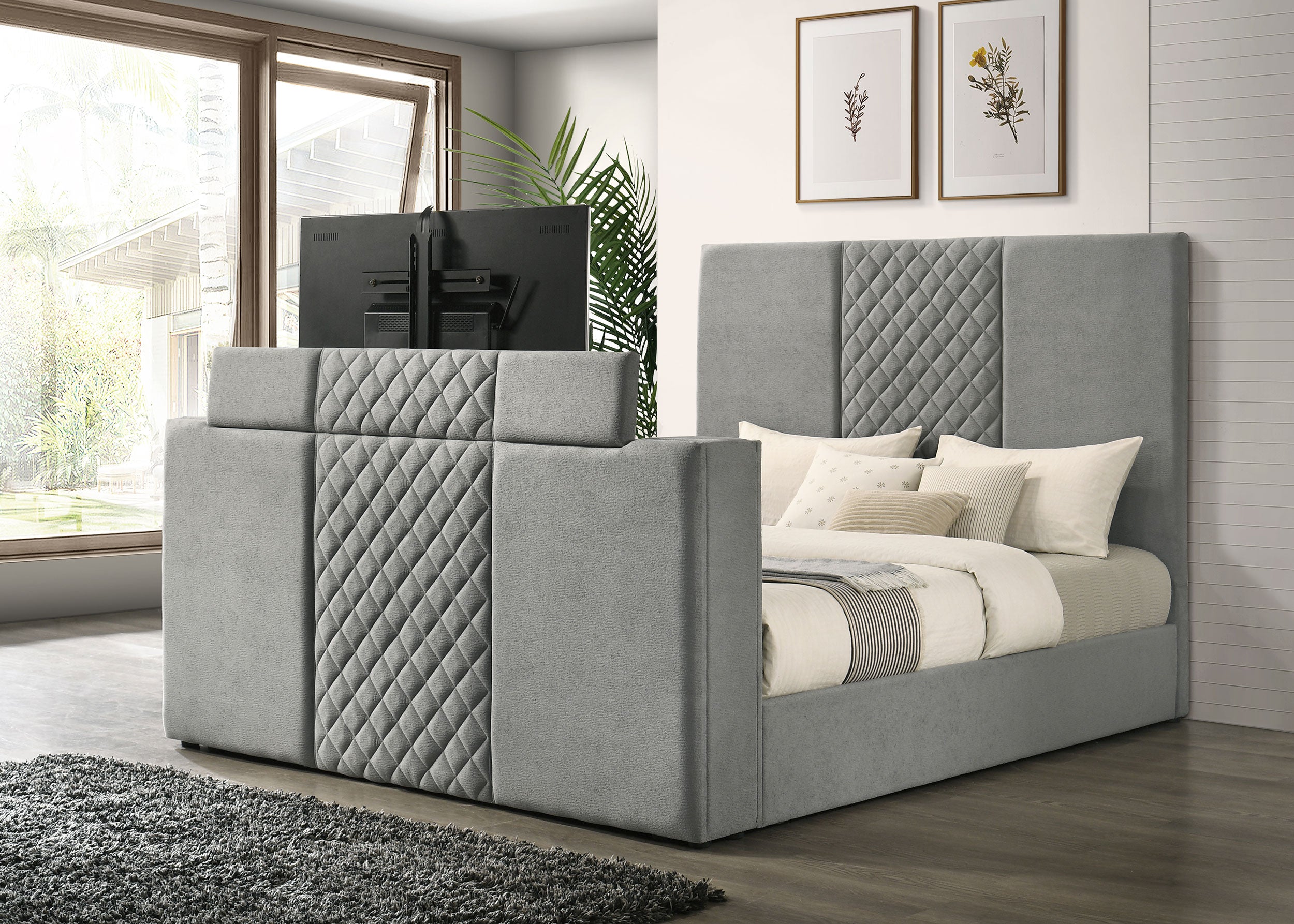 Tara 61-inch Upholstered  Panel TV Bed Grey