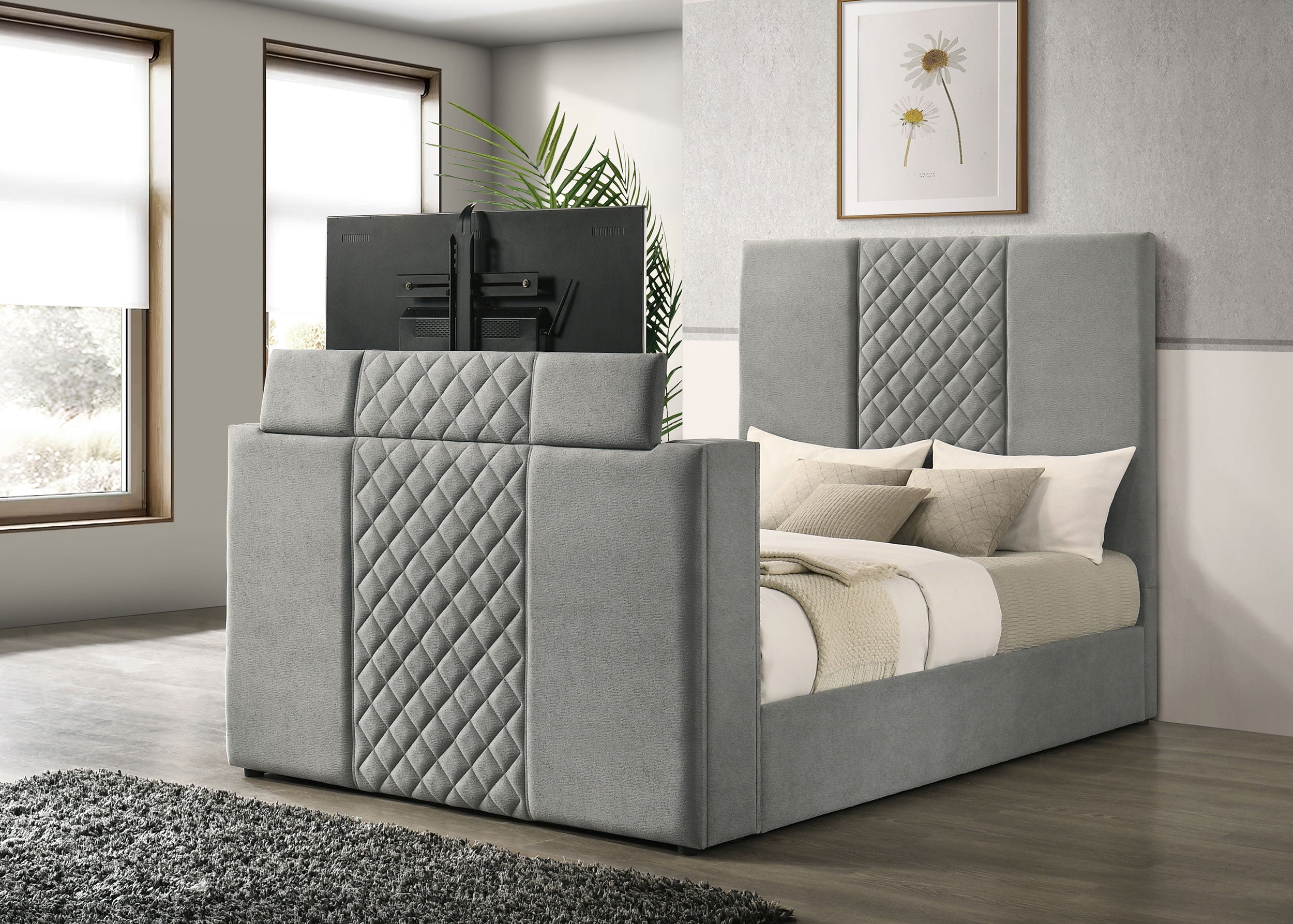 Tara 61-inch Upholstered  Panel TV Bed Grey