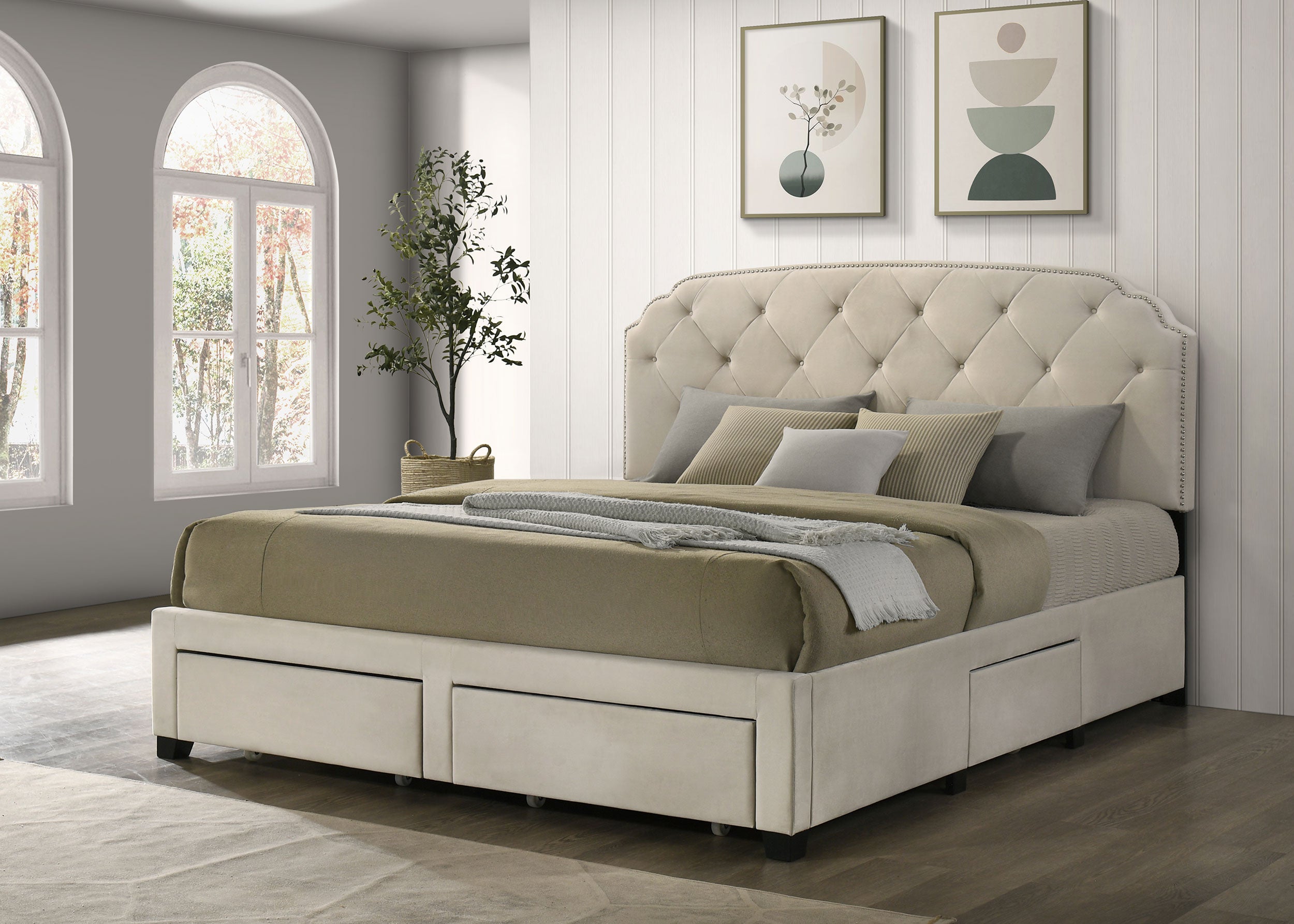 Marianna 4-drawer Upholstered Storage Bed Cream