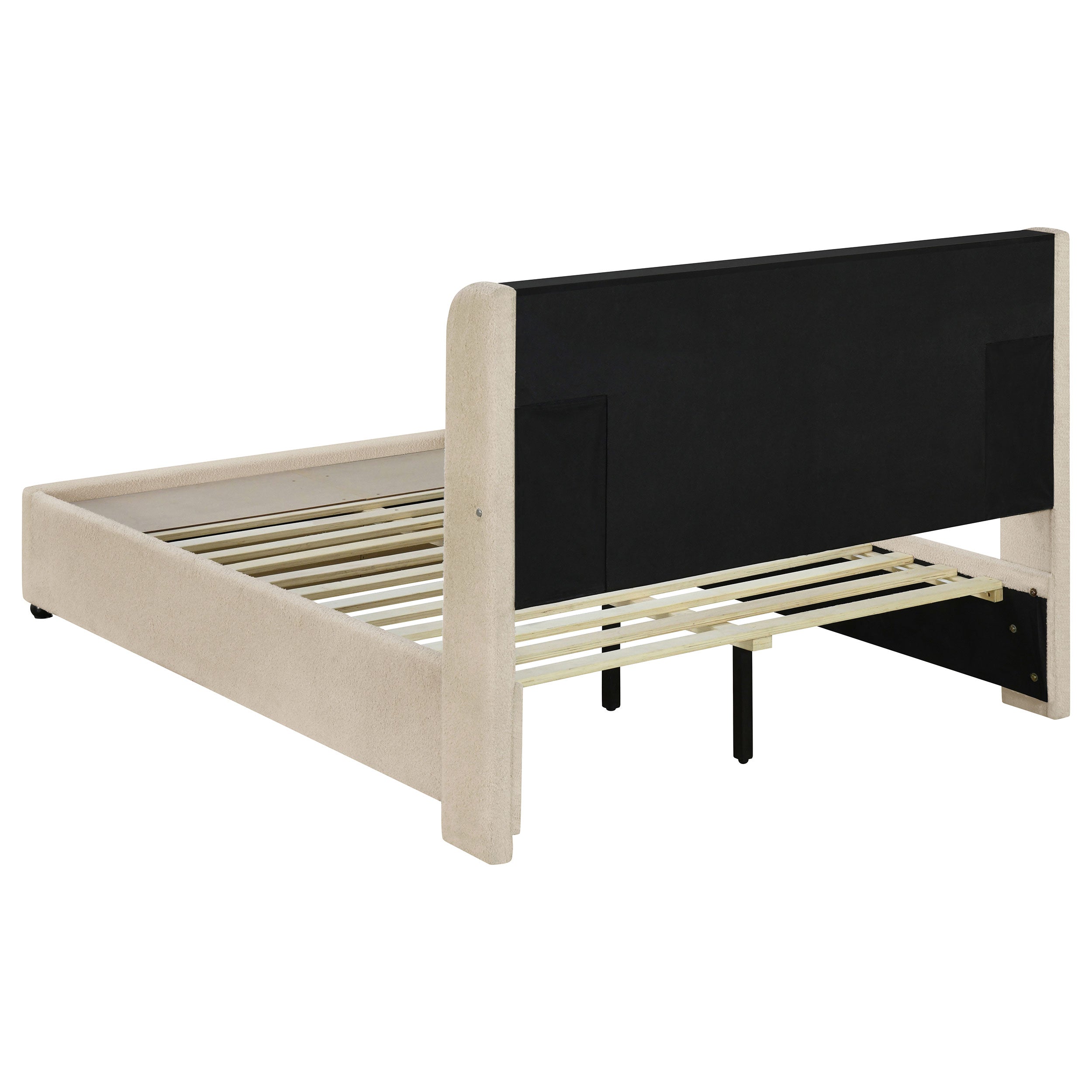 Madison Upholstered LED  Storage Platform Bed Cream
