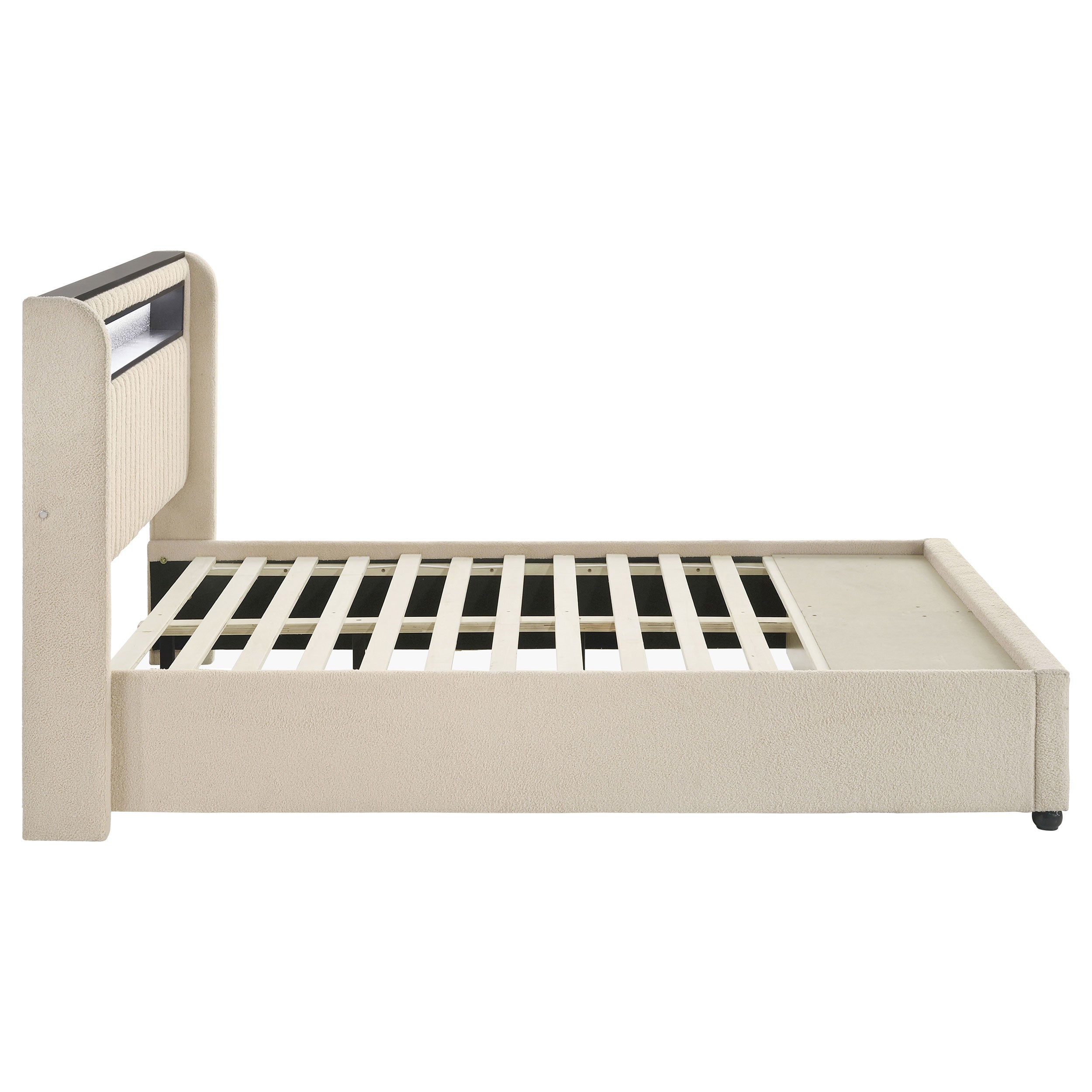 Madison Upholstered LED  Storage Platform Bed Cream