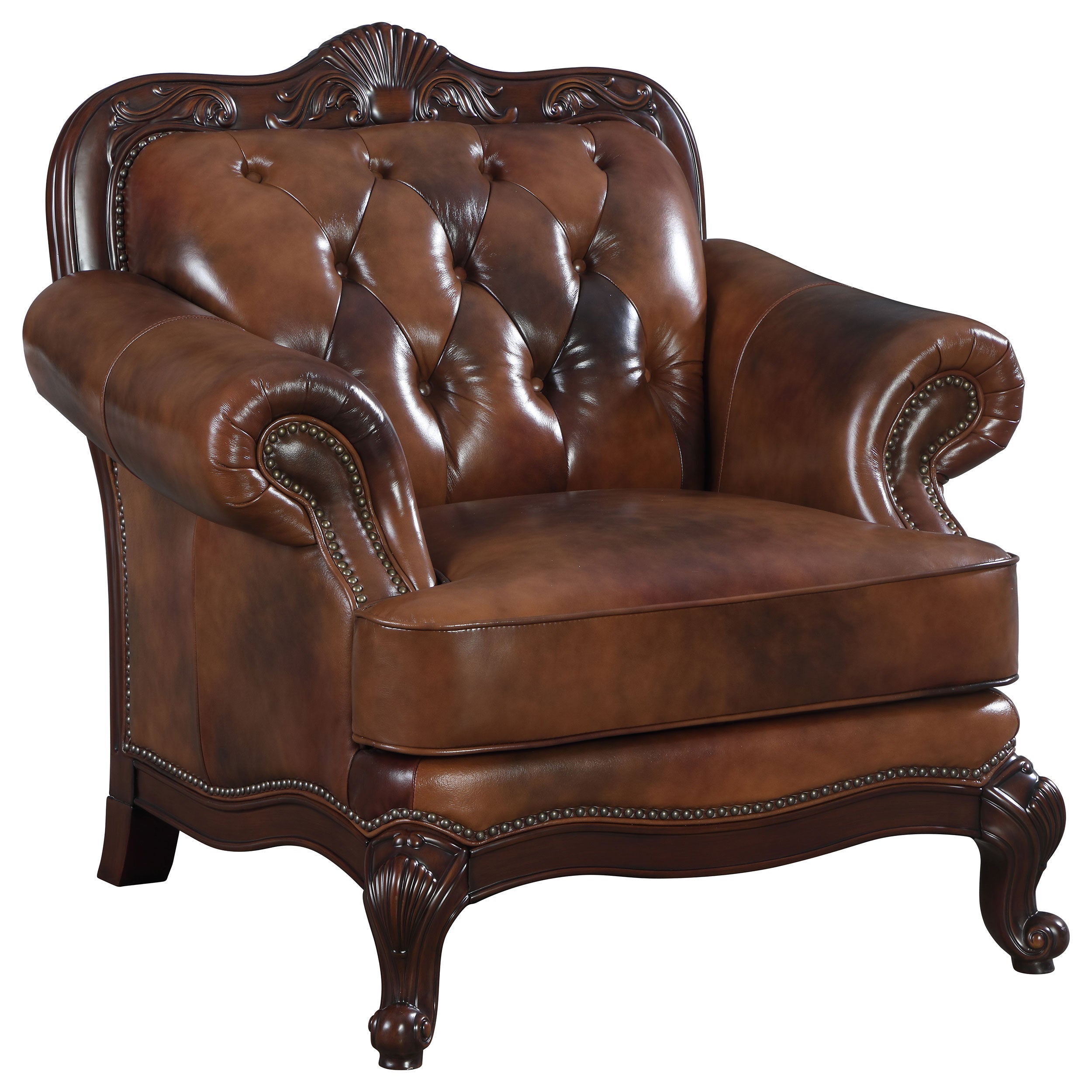 Victoria   Leather Upholstered Sofa Set Brown