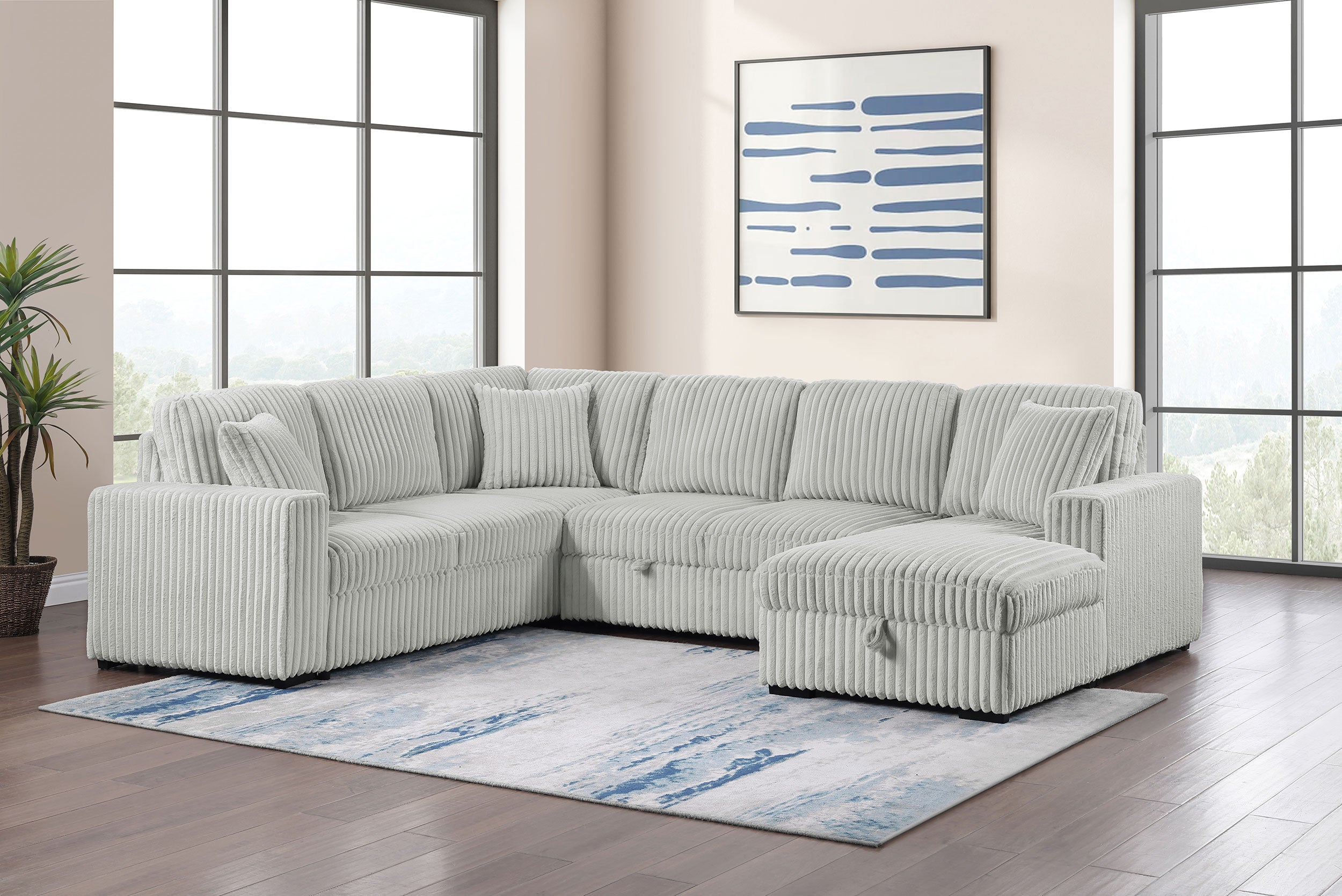 Devonshire Sleeper Sectional Sofa Storage Chaise Camel