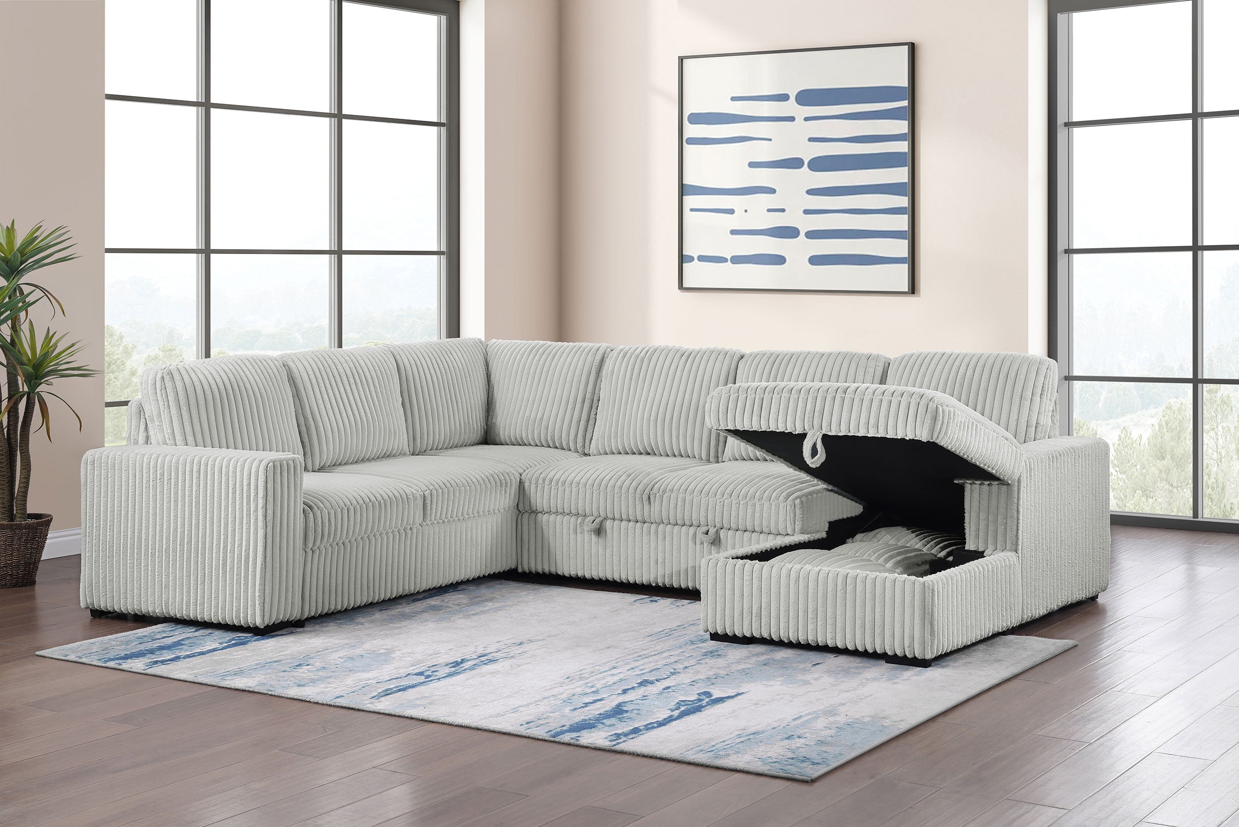 Devonshire Sleeper Sectional Sofa Storage Chaise Camel