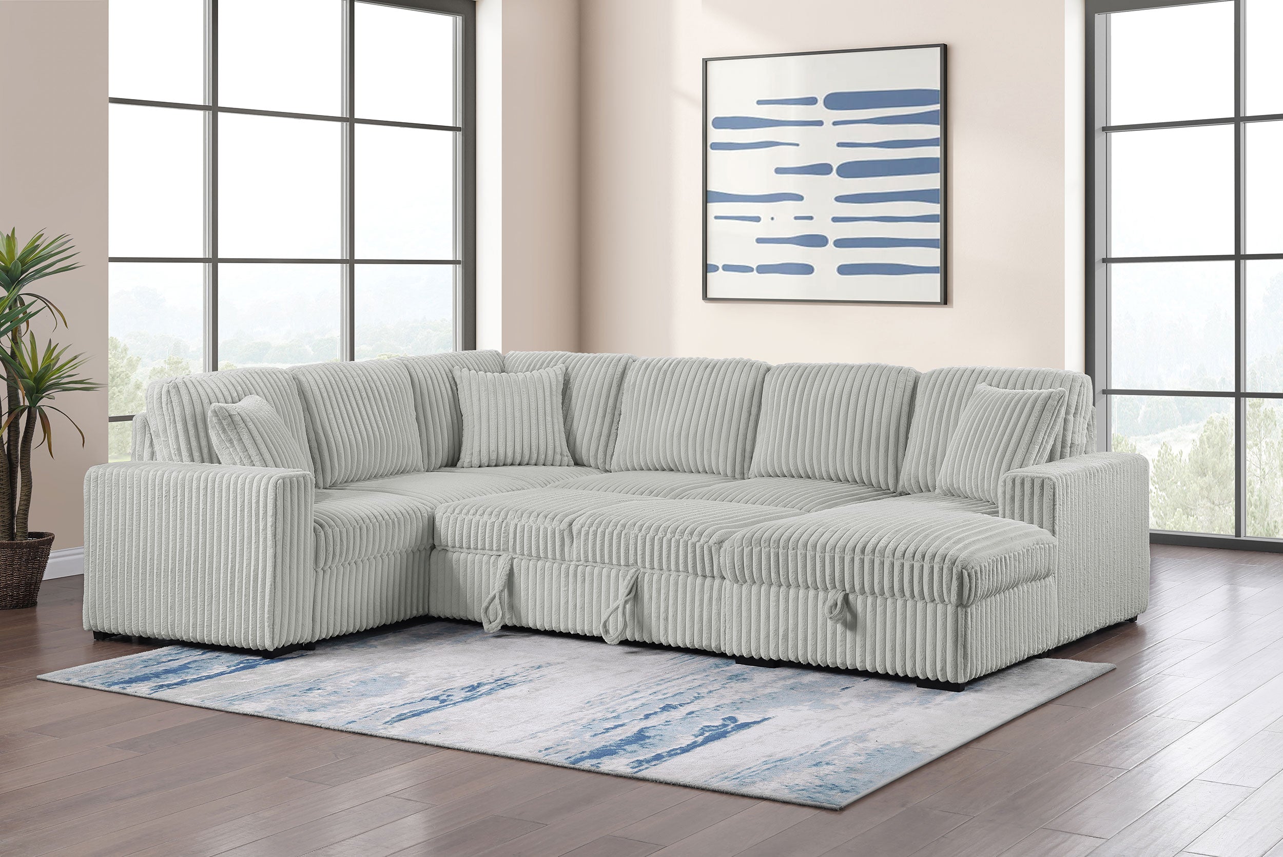 Devonshire Sleeper Sectional Sofa Storage Chaise Camel