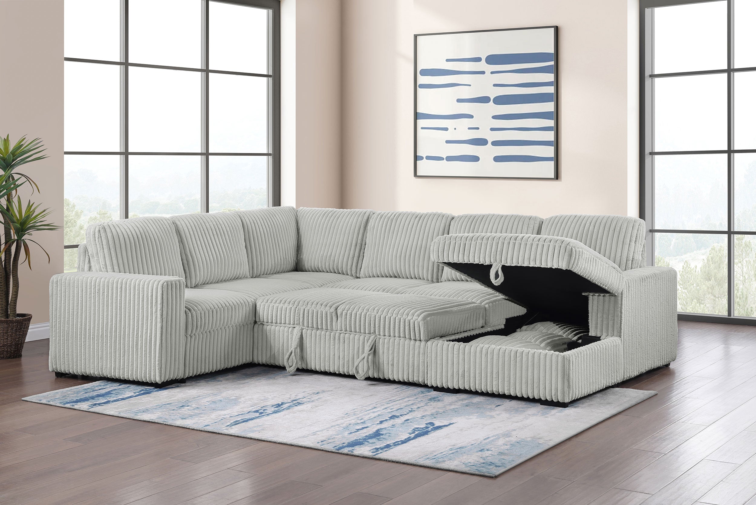 Devonshire Sleeper Sectional Sofa Storage Chaise Camel