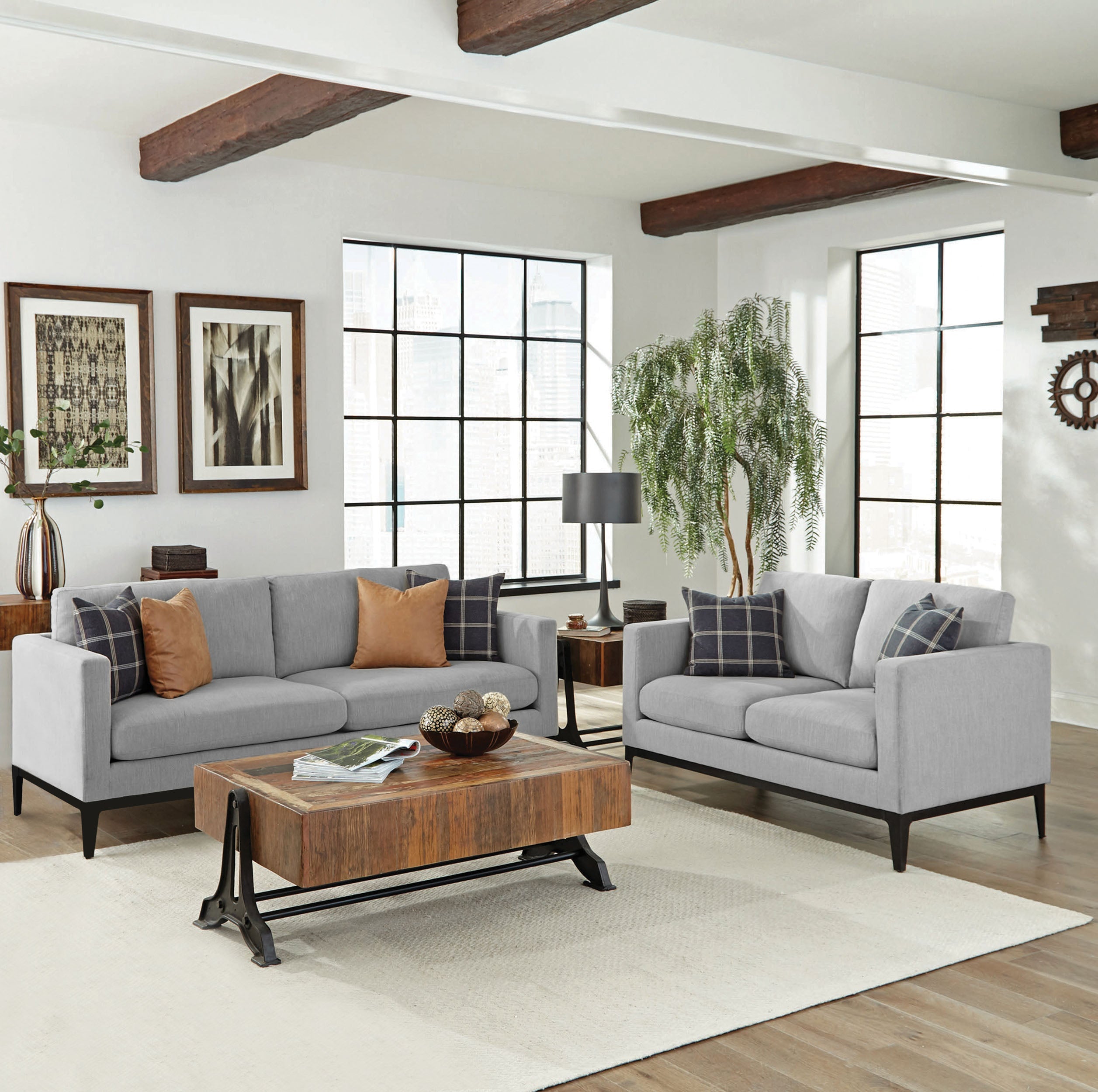 Apperson  Upholstered Track Arm Sofa Set Light Grey