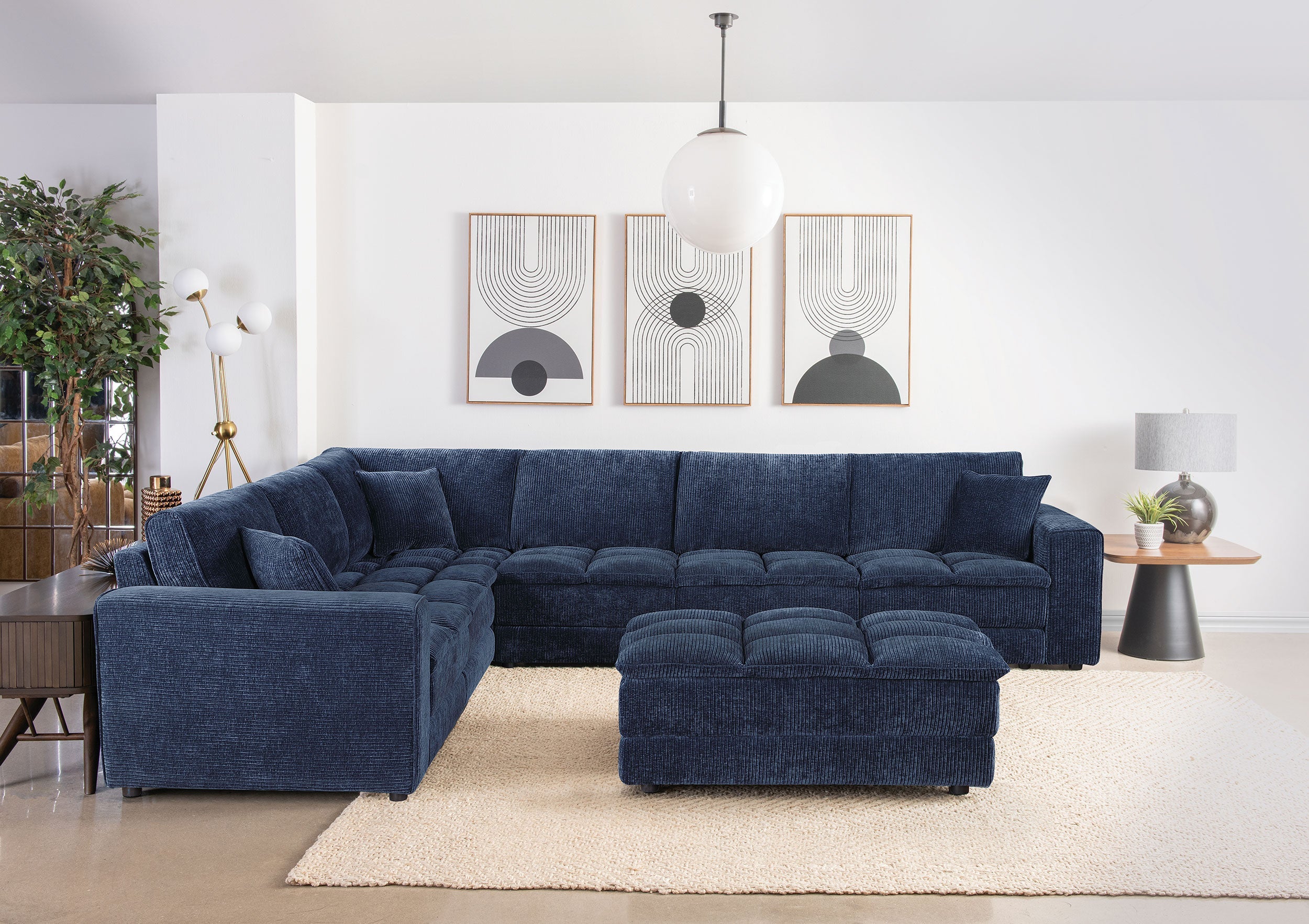 Atlantic Corduroy Upholstered Rectangular Ottoman Blue