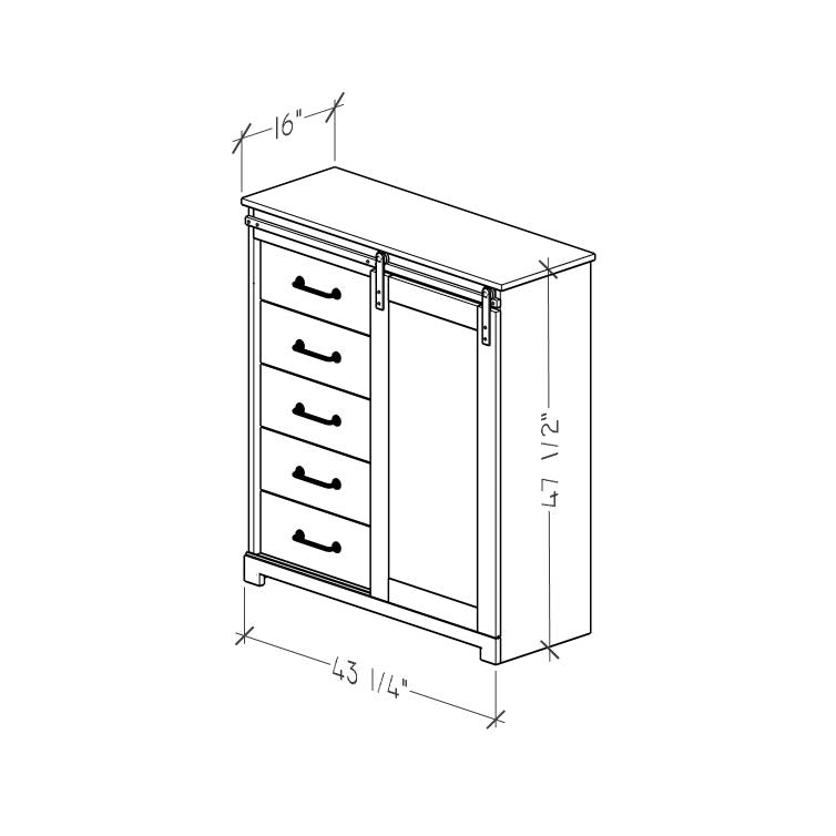 5-Drawer Chest with Barn Door