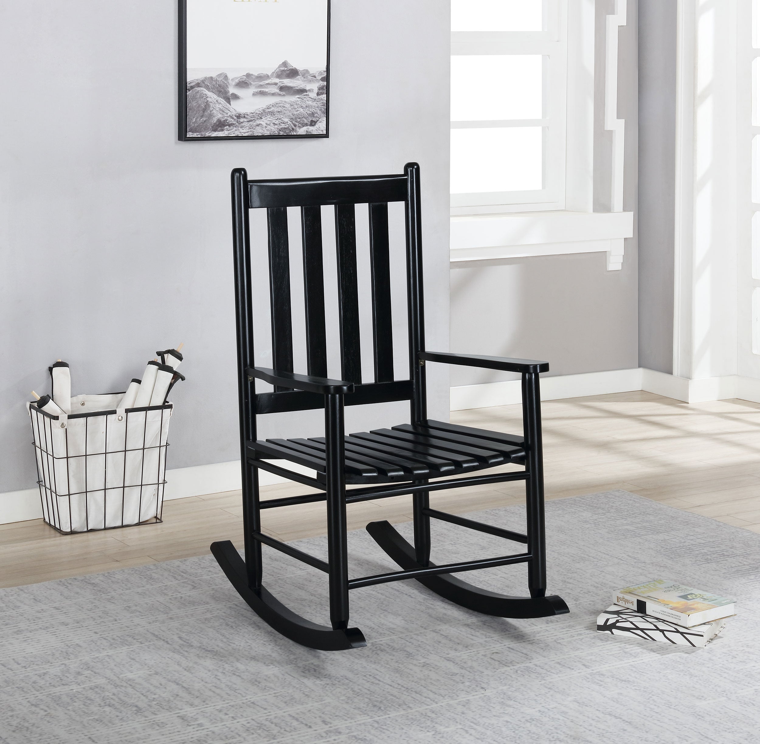 Annie Slat Back Solid Wood Rocking Chair Black