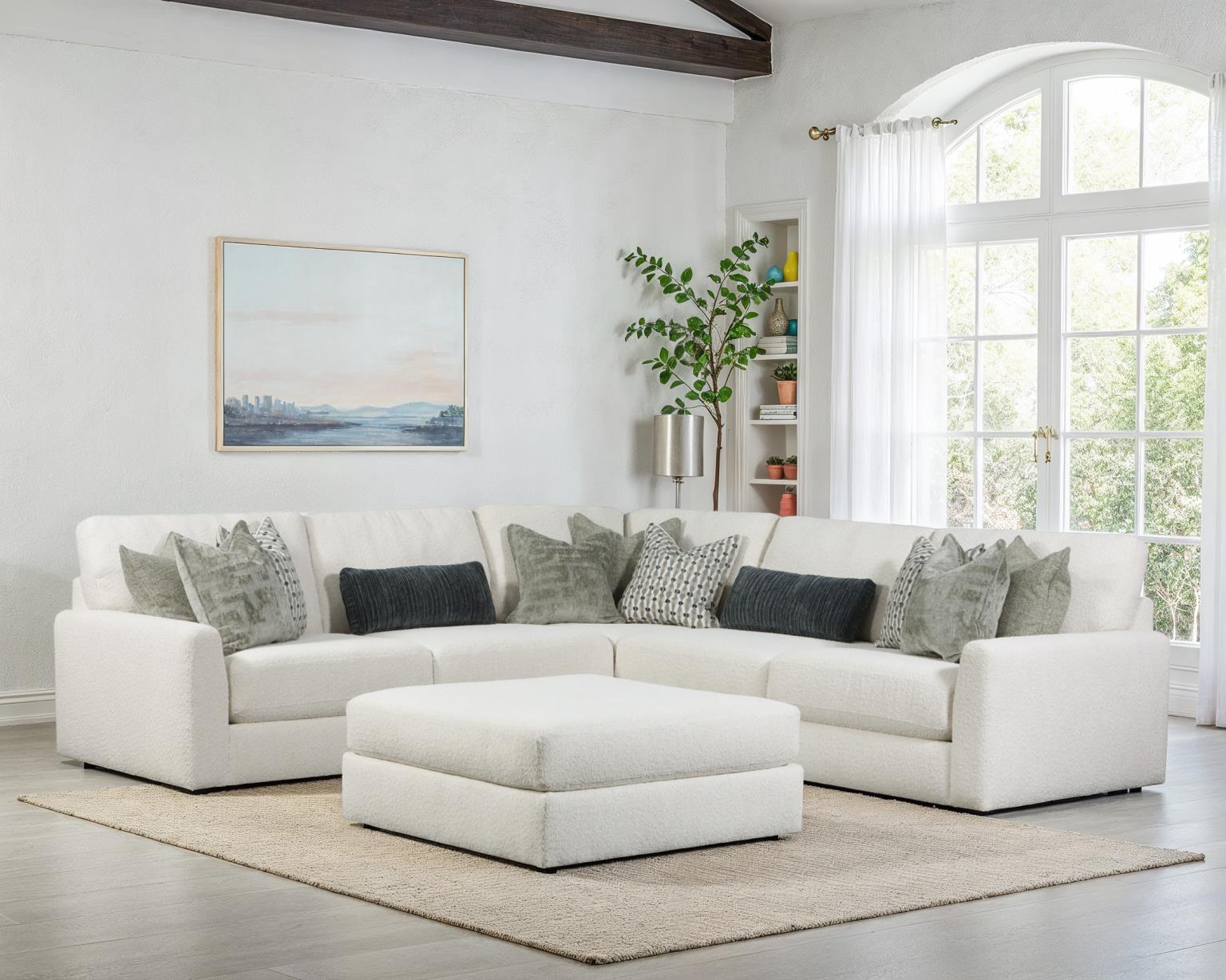 Behold Select 5-Piece Celia Ivory Sectional Sofa with Ottoman