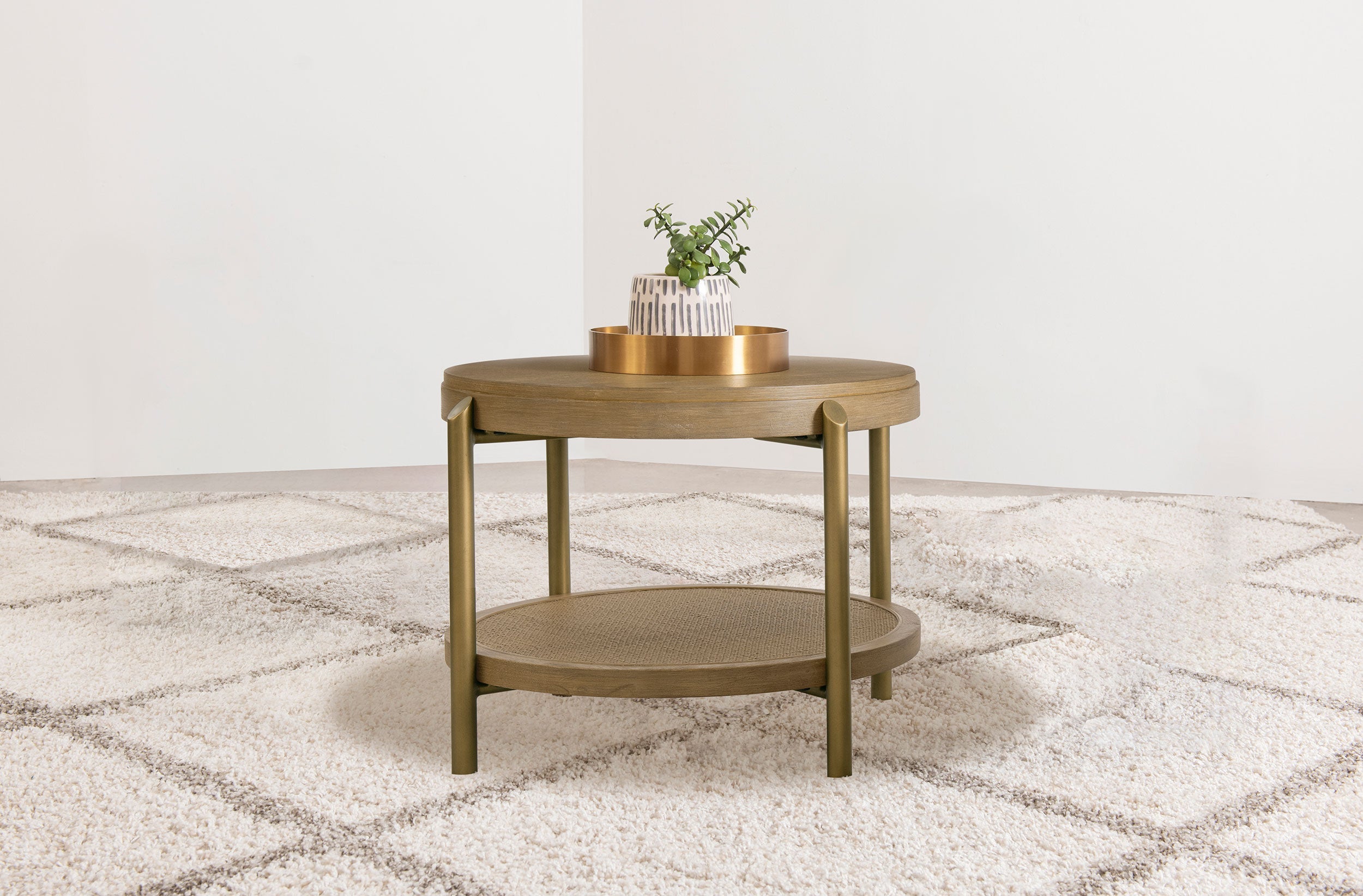 Arini Round End Side Table With Storage Shelf Black