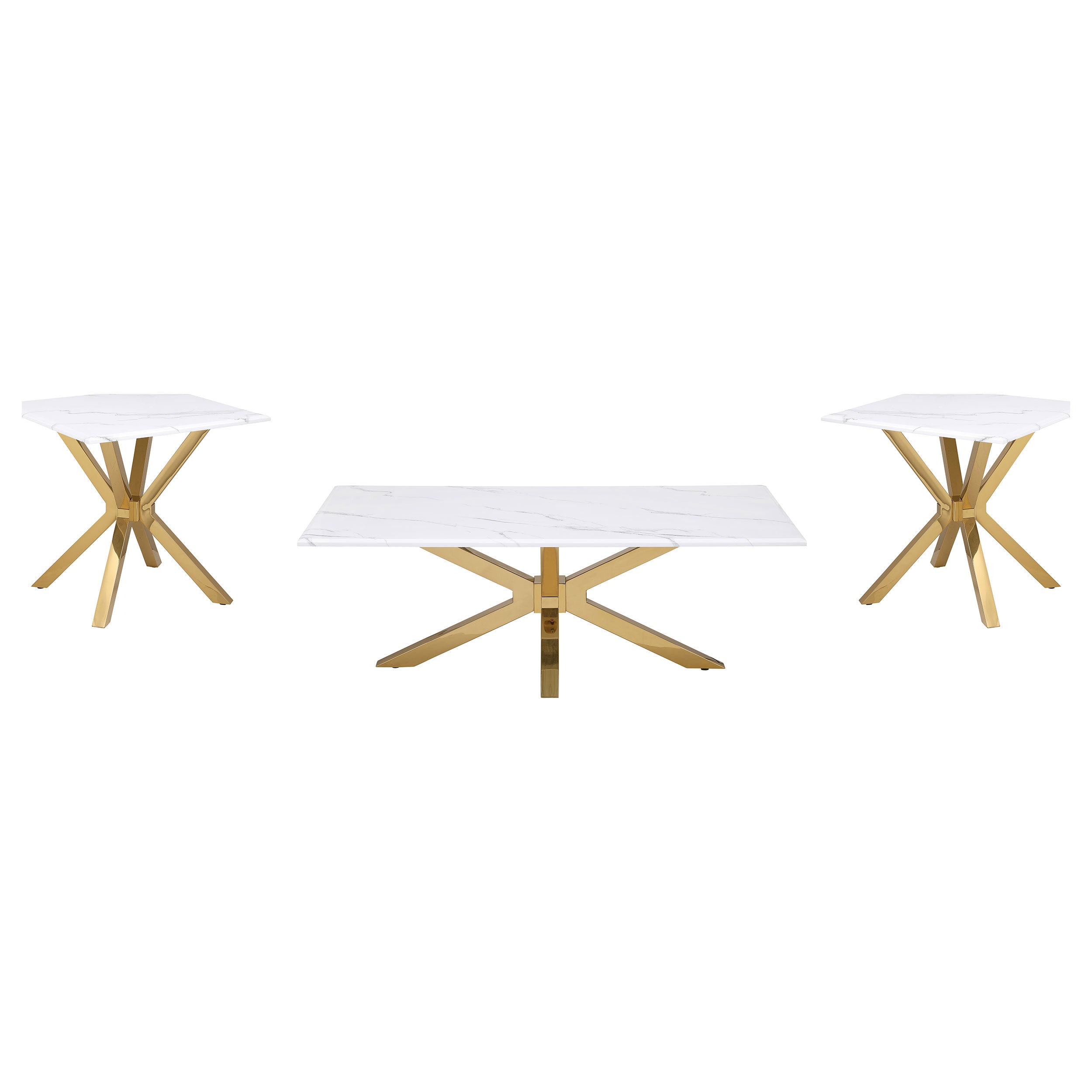 Visalia  Faux Marble Coffee and End Table Set White