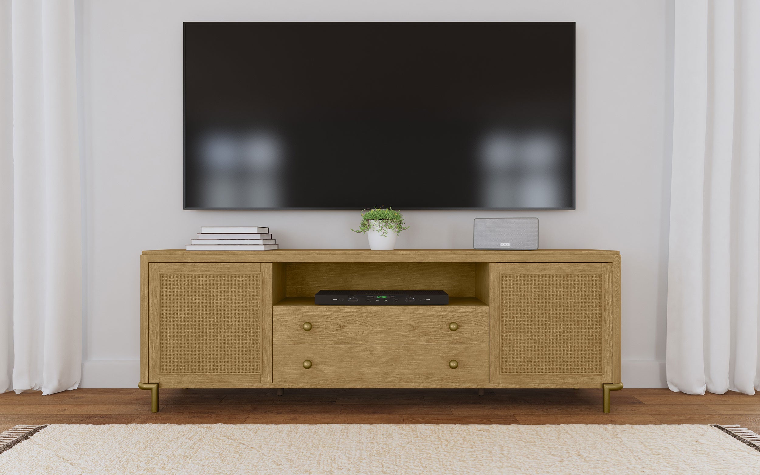 Arini Rattan Cane 2-door TV Stand Media Console