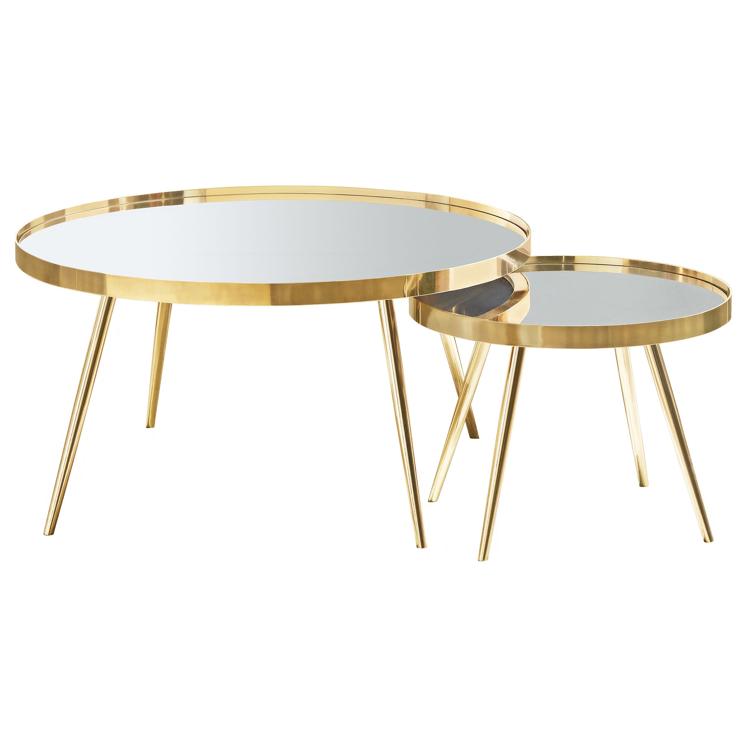 Kaelyn  Round Mirror Top Nesting Coffee Table Chrome