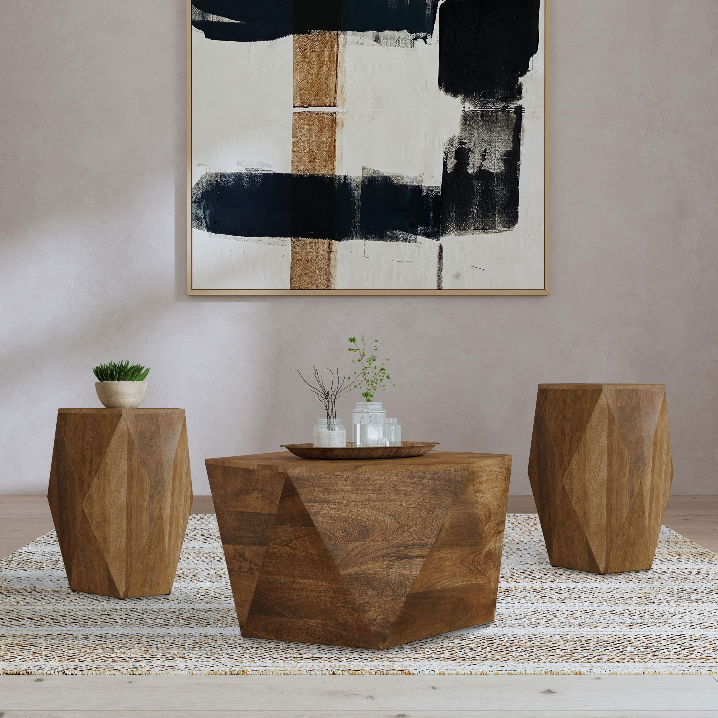 Zalika  Solid Wood Coffee and End Table Set Natural