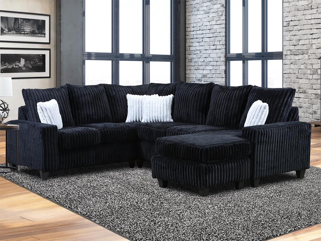 Black Corduroy 2pc Sectional
