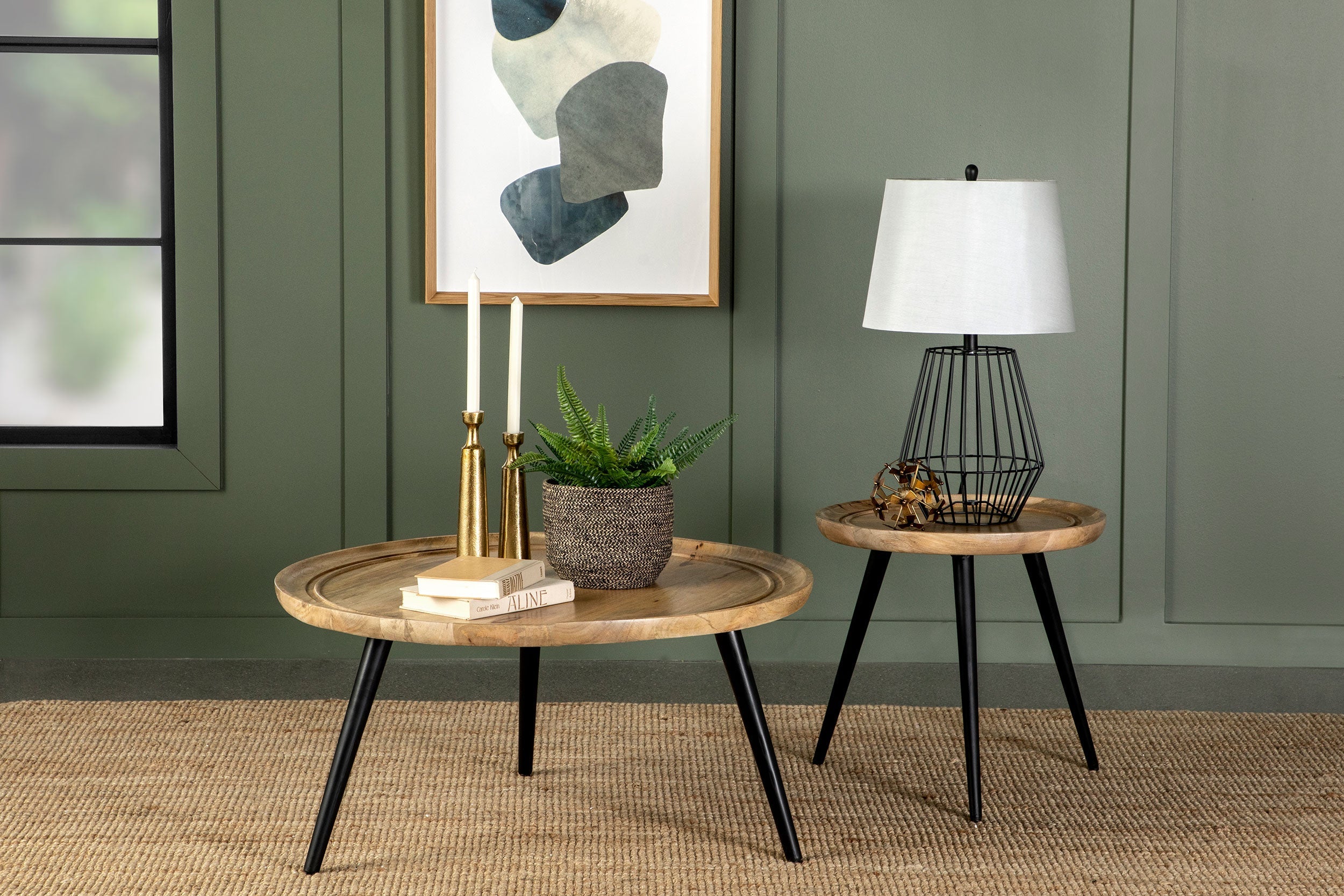 Zoe  Mango Wood Coffee and End Table Set Natural