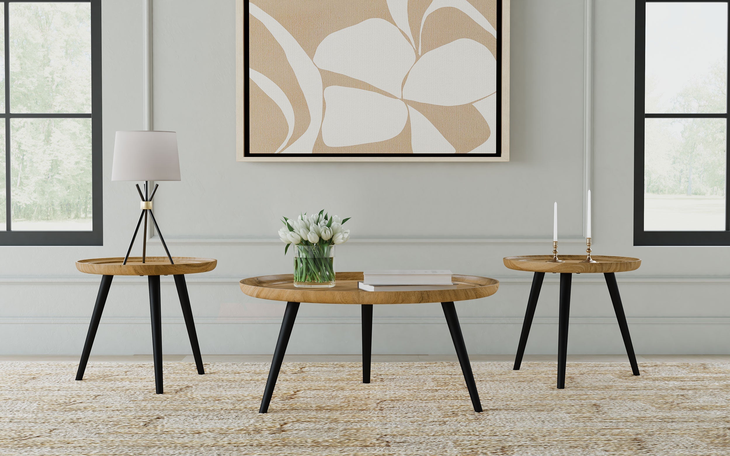 Zoe  Mango Wood Coffee and End Table Set Natural