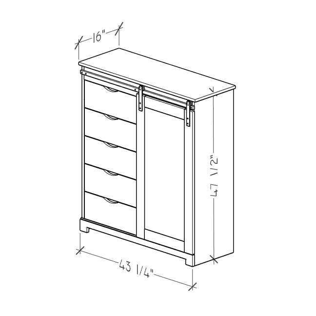 5-Drawer Chest with Barn Door, Union Oak