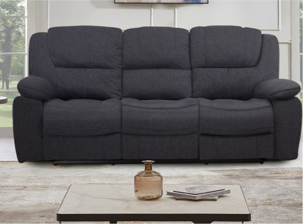 London Charcoal Reclining Sofa, gray fabric