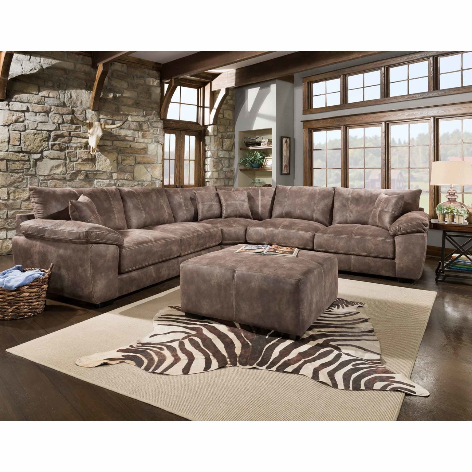 Teagan Sectional Sofa - Brown Microfiber